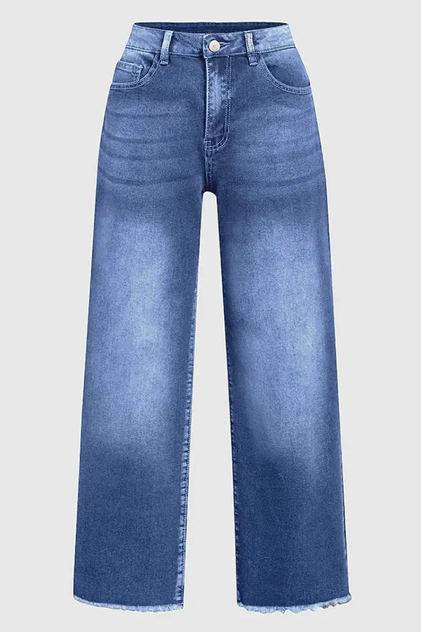 Stylish Raw Edge Mid Rise Pocket Stretch Straight Leg Jeans for Women | Comfortable & Trendy Denim Pants for Casual Wear, Work & Everyday Outfits