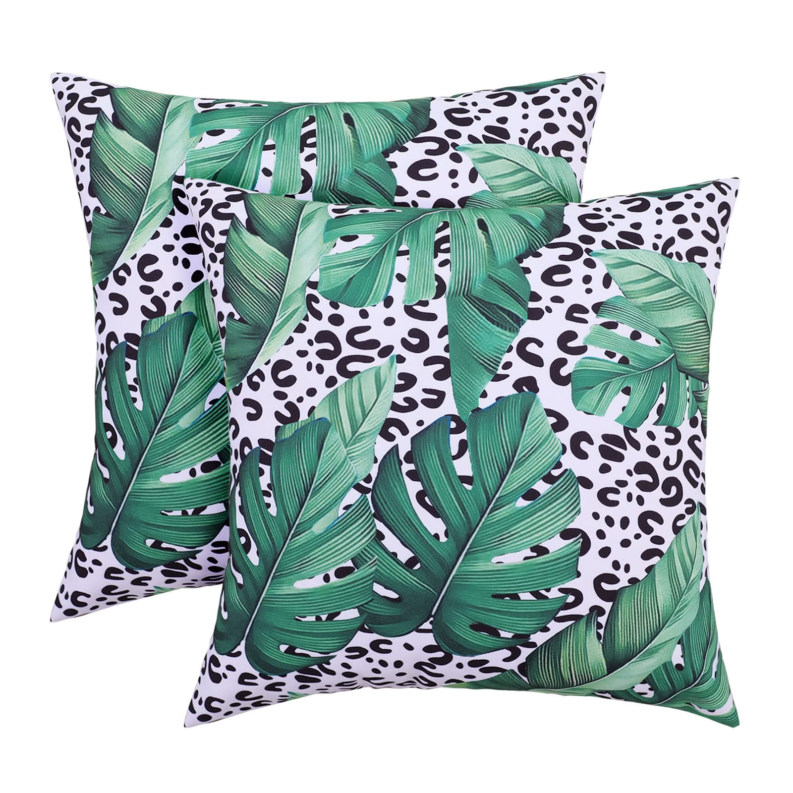 Poise3EHome 20x20 Inch Outdoor Waterproof Pillow Covers Set of 2 - Decorative Couch & Patio Throw Pillow Covers for Living Room, Sofa, Garden - Leopard Green Leaves Design for Spring & Summer Decor