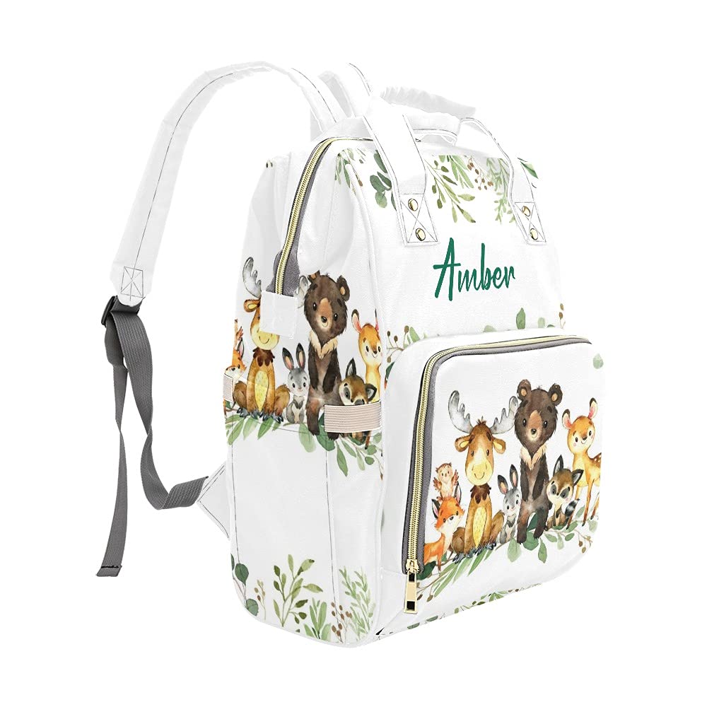 Personalized Watercolor Forest Animals Diaper Backpack - Nursing Nappy Bag for Baby, Travel Tote & Baby Shower Gift (Perfect for Moms, Daycare & Family Outings)