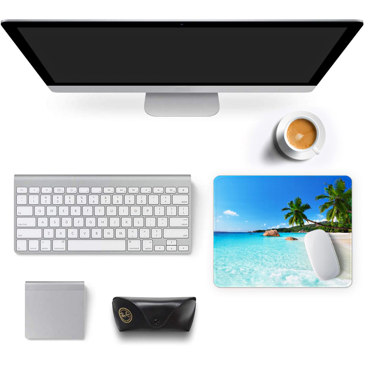 Premium Non-Slip Mouse Pad 12x10 Inch - Thick Rubber Gaming Mouse Mat with Stitched Edges, Waterproof & Textured Surface for Office, Work, Computer - Cute Beach Coconut Tree Design - Perfect for Gaming, Home Office & Workspace