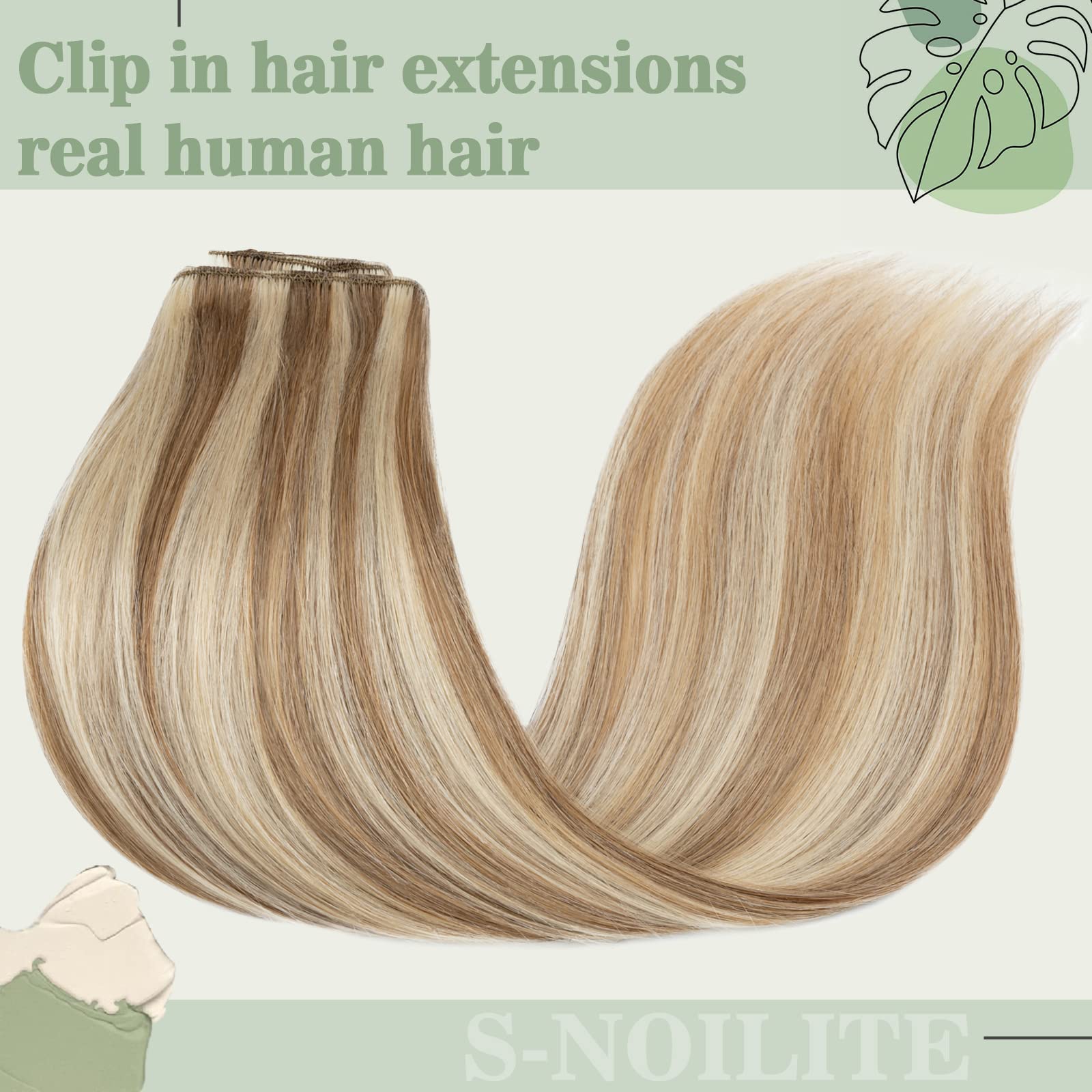 S-noilite Clip in Human Hair Extensions 8-Piece Set - 22 Inch Balayage Straight Hair (Light Golden Brown/Bleach Blonde) | Ultra Soft & Silky | Perfect for Parties, Weddings & Daily Styling