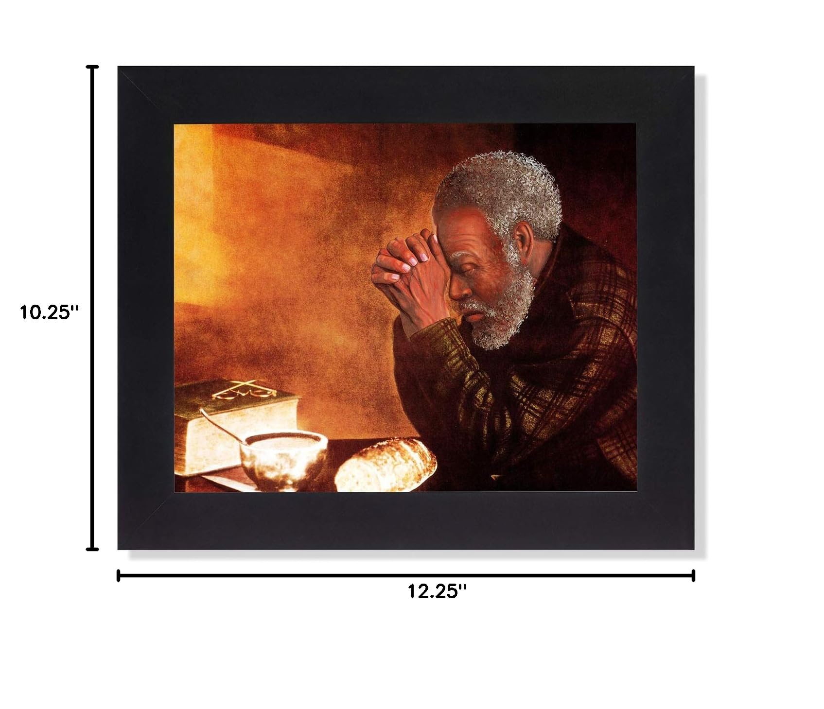 African American Man Praying Wall Art - 8x10 Framed Religious Print, Daily Bread Inspirational Home Decor for Living Room, Bedroom & Church