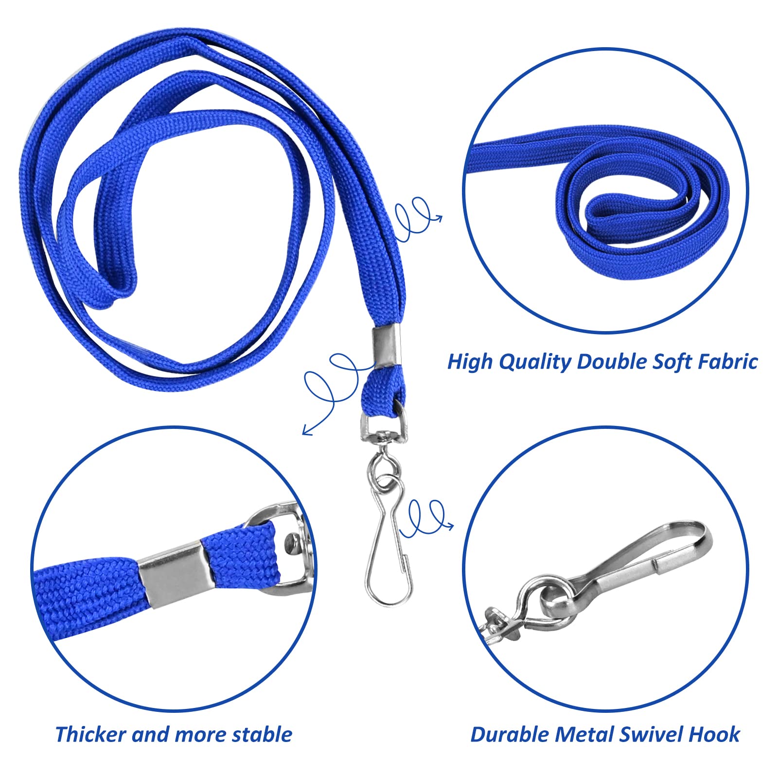 100Pcs Blue ID Badge Lanyards with Swivel Hook - Durable & Comfortable Neck Straps for Office & Events