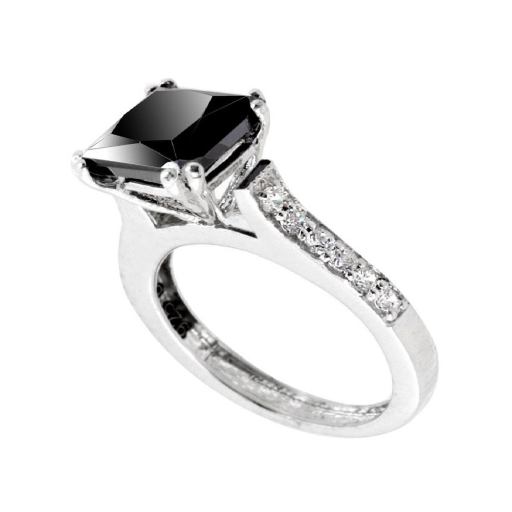 SkyJewels 2.50 Carat Princess Cut Black Diamond & Diamond Accents Sterling Silver Designer Ring for Women - Perfect for Engagement, Anniversary & Special Occasions