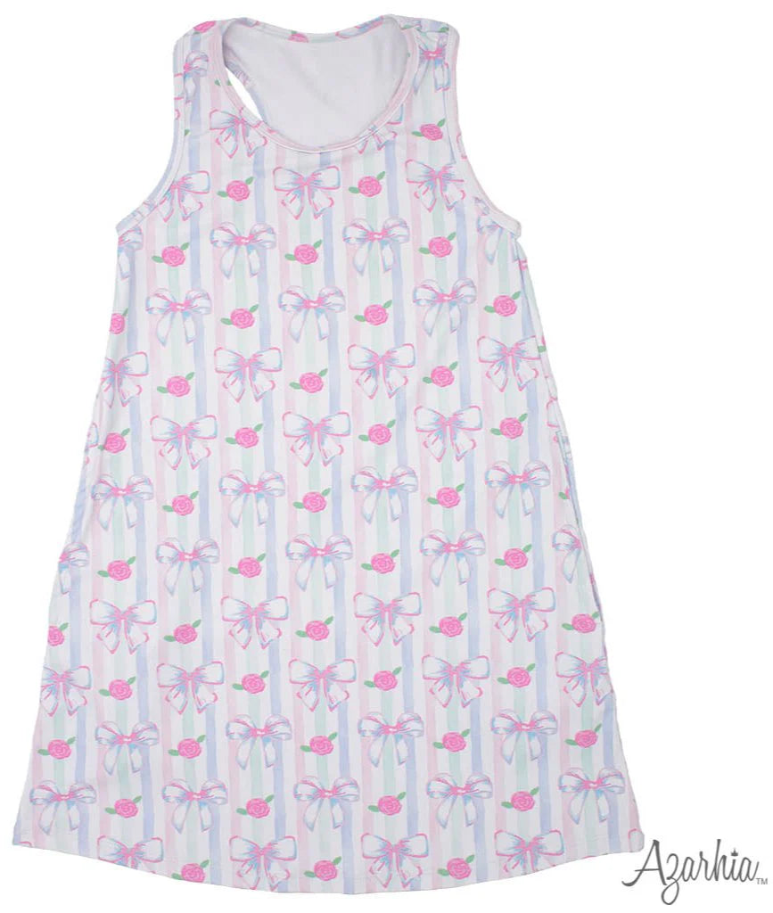 Girls' Izzy Tennis Dress & Shorts Set - Watercolor Bows Design - Perfect for Tennis Matches, School Sports & Casual Play