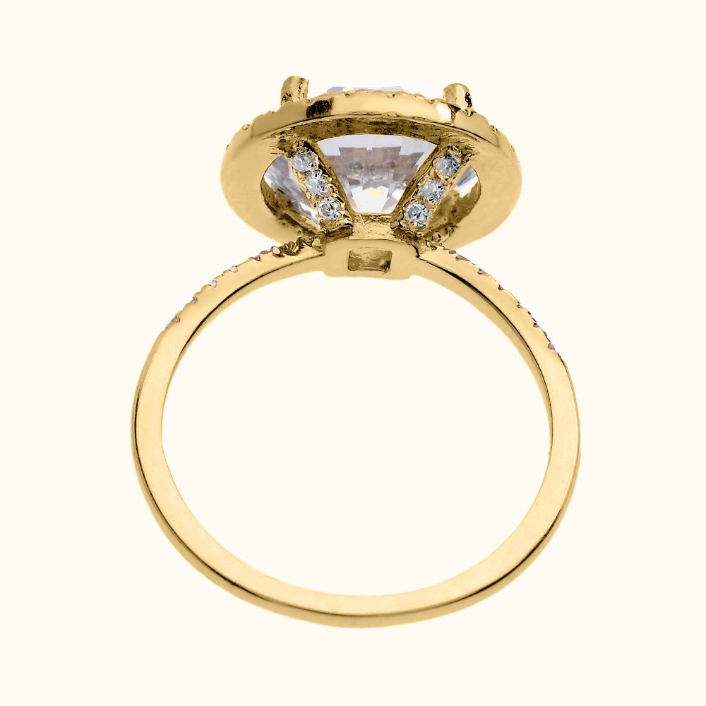 14K Yellow Gold Dainty Diamond Engagement Ring with CZ Center Stone - Micro Pave Setting for Women | Perfect Wedding Proposal, Anniversary Gift, Valentine's Day Jewelry