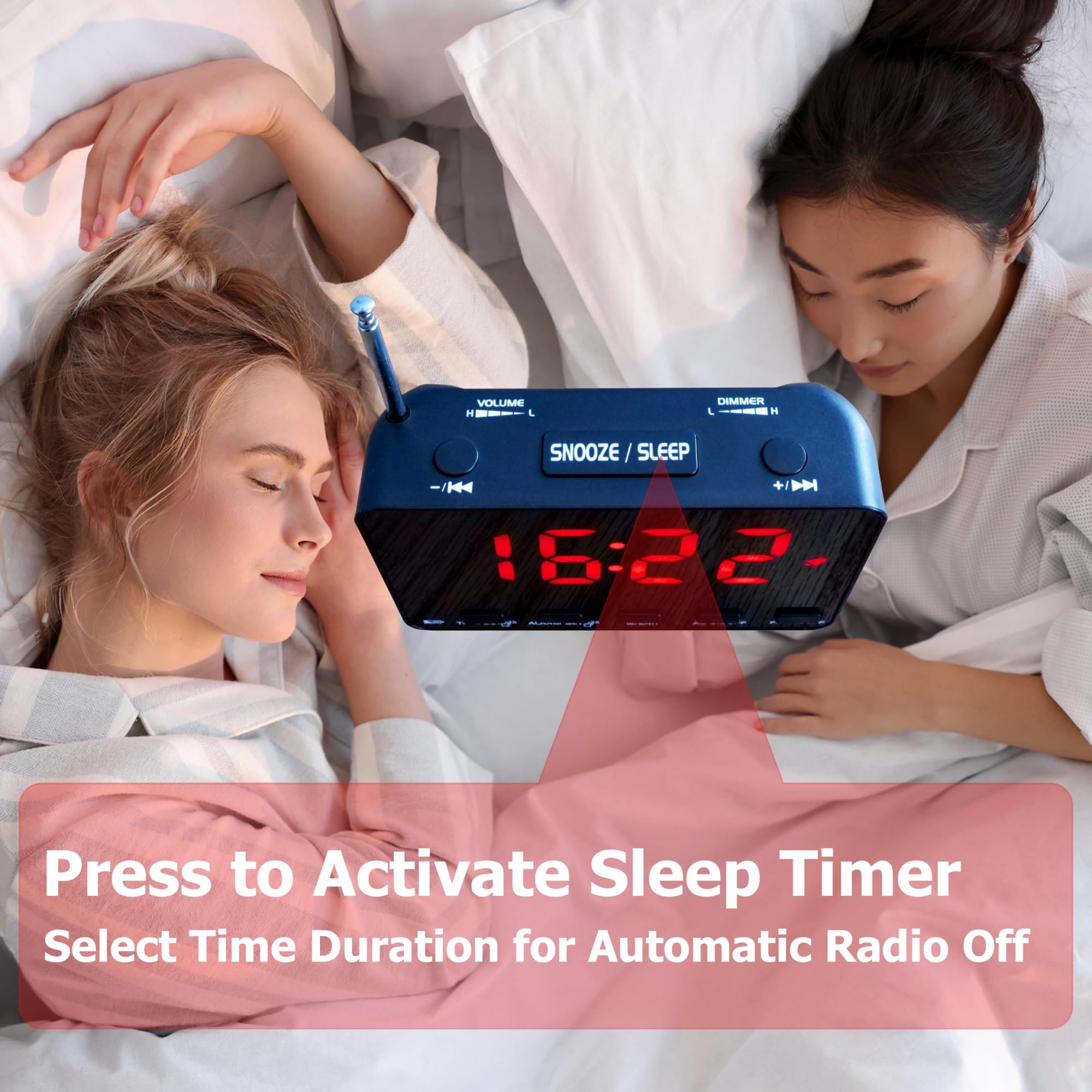 Black Frame Red Display FM Radio Alarm Clock with 5.2