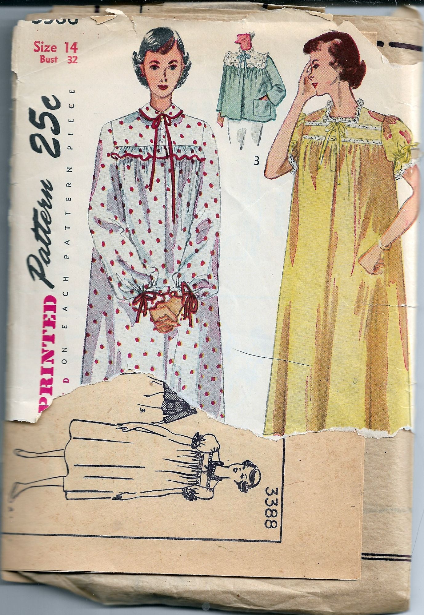 Vintage 1950s Ladies Lingerie Nightgown & Bed Jacket Sewing Pattern - Simplicity 3388 for Retro Fashion & Sleepwear DIY Projects