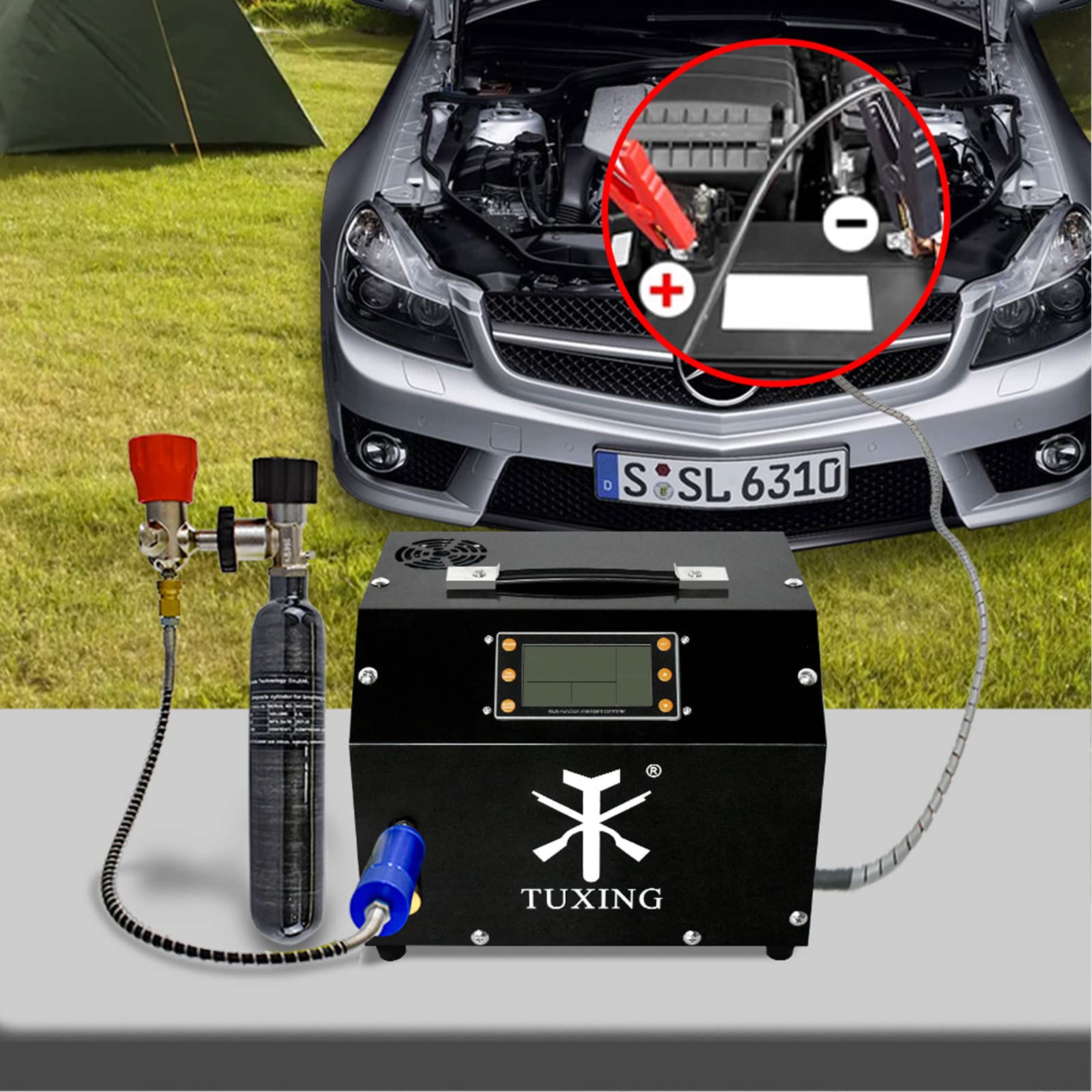 TUXING 4500Psi PCP Air Compressor with Auto-Stop & Water Cooling System - High Pressure Air Compressor for Scuba Diving Tanks, PCP Air Rifles, Paintball - 110V Electric Air Pump (TXET063) | Perfect for Outdoor Sports, Hunting & Underwater Adventures