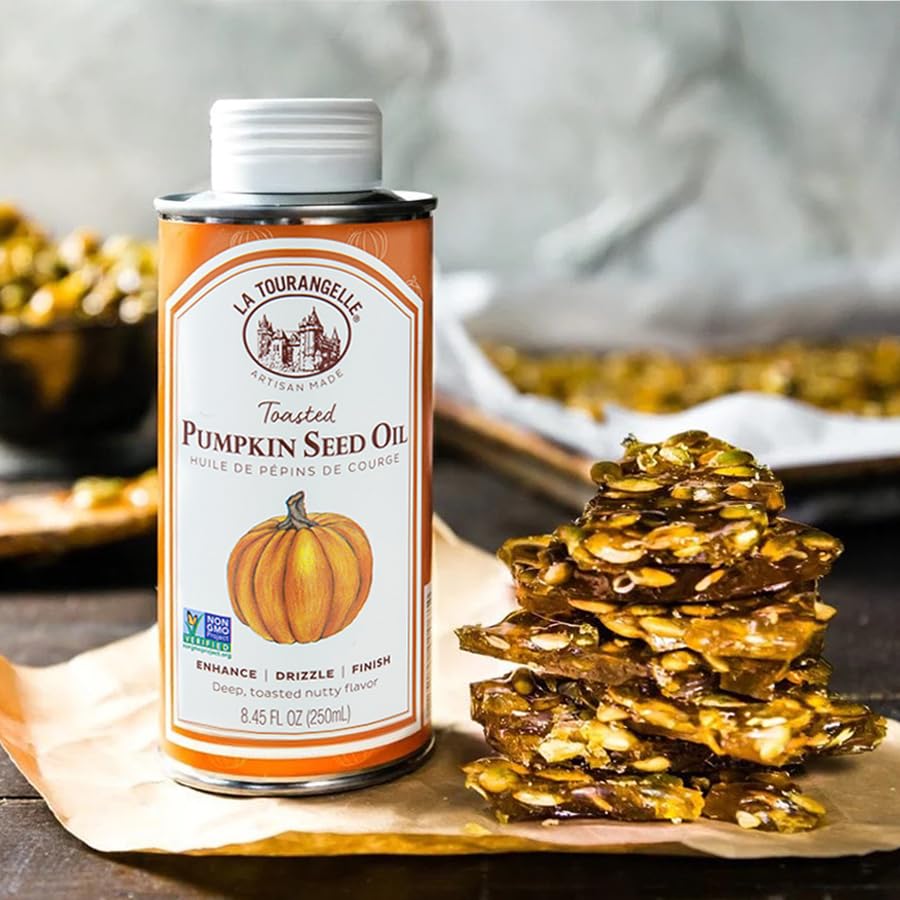 La Tourangelle Toasted Pumpkin Seed Oil - 8.45 fl oz, Cold Pressed, High in Antioxidants - Perfect for Salad Dressings, Cooking, Pasta & Dips | Gourmet Oil for Healthy Recipes & Skin Care