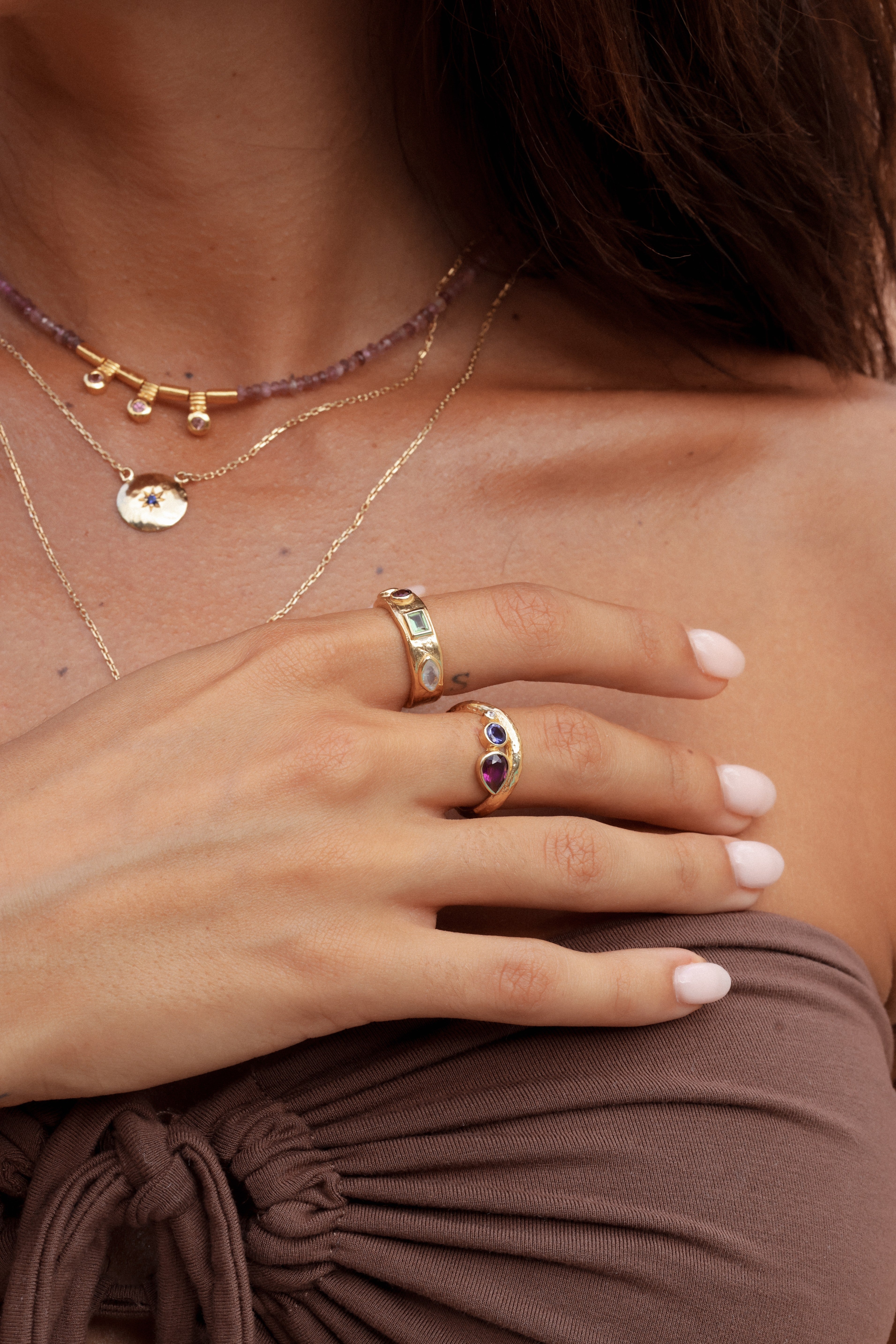 Thick Multi Stone Gold Band Ring for Women - Elegant Stackable Jewelry for Weddings, Parties & Everyday Wear