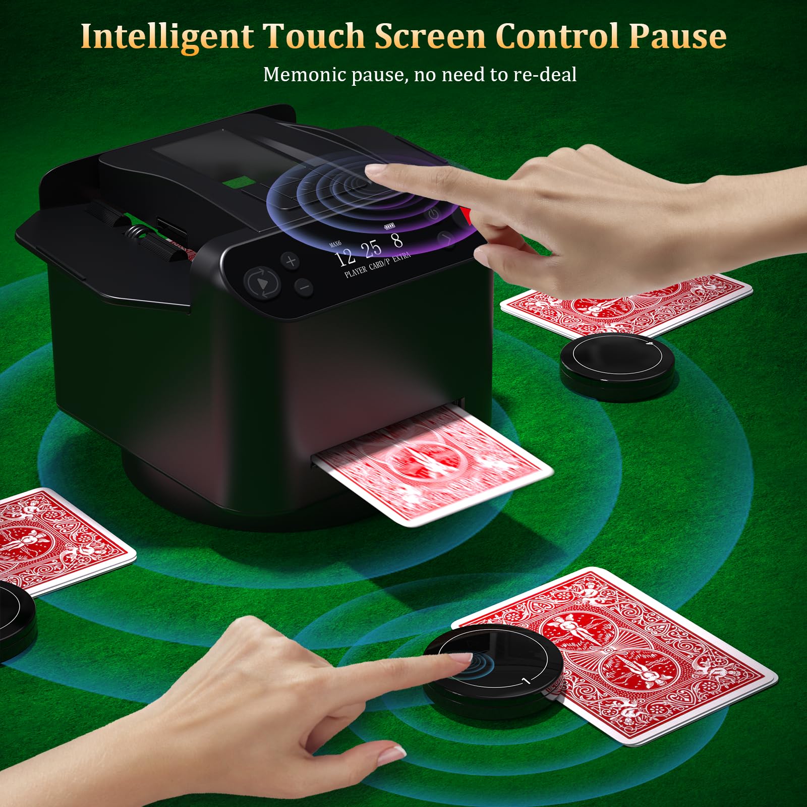 2025 Automatic Card Shuffler and Dealer 2-in-1 - 360° Rotating 2 Decks Poker Card Shuffler with 4 Wireless Remotes for 2-12 Players - Perfect for UNO, Texas Hold'em, Blackjack, Monopoly & Card Games - Ideal for Casino Nights, Game Parties & Family Gatherings