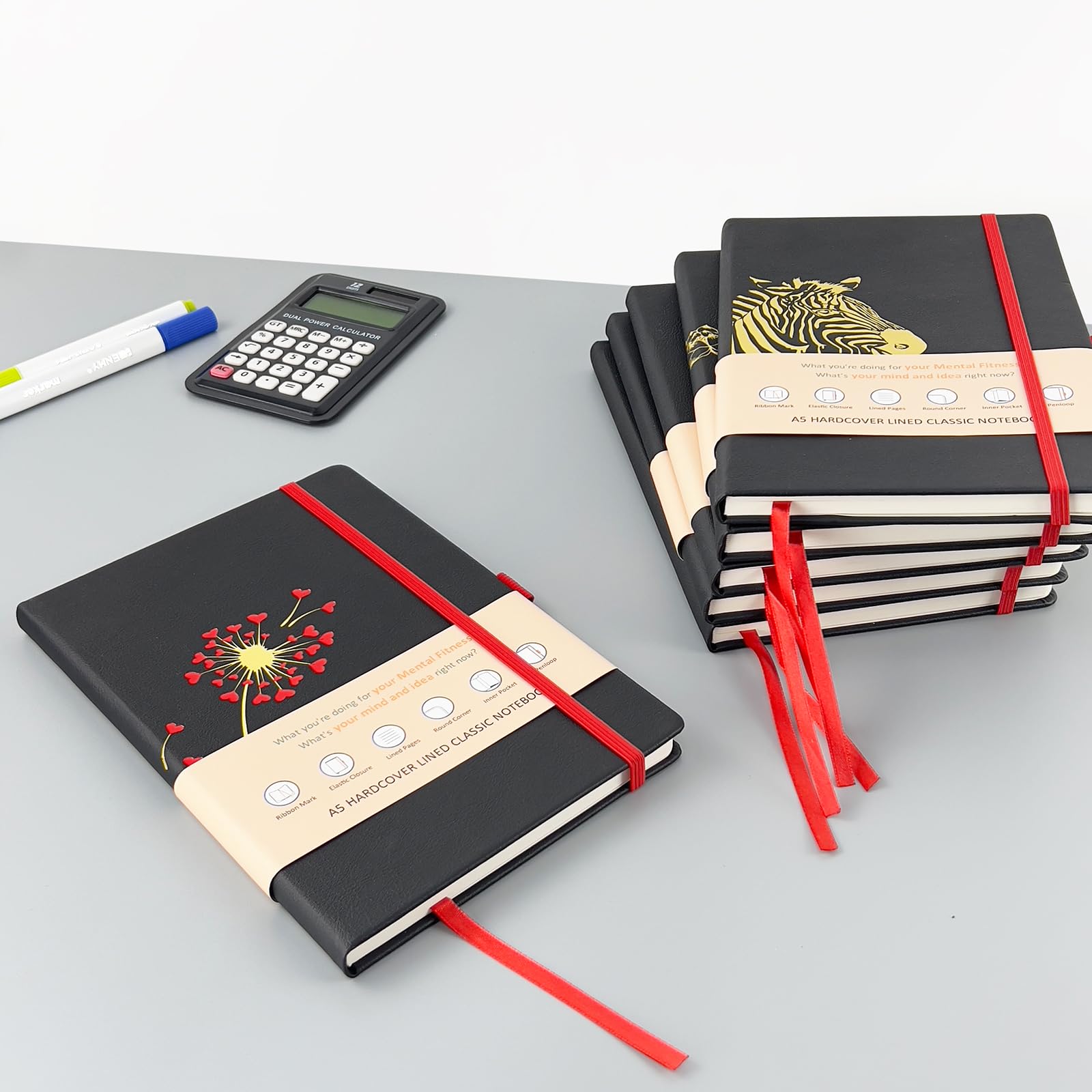 Premium Lined Black Journal Notebook - 192 Pages A5 Hardcover with Thick Paper, Pen Loop & Pocket - Perfect for Travel, Business, Work & School - College Ruled Writing Notebook for Women & Men - 5.6
