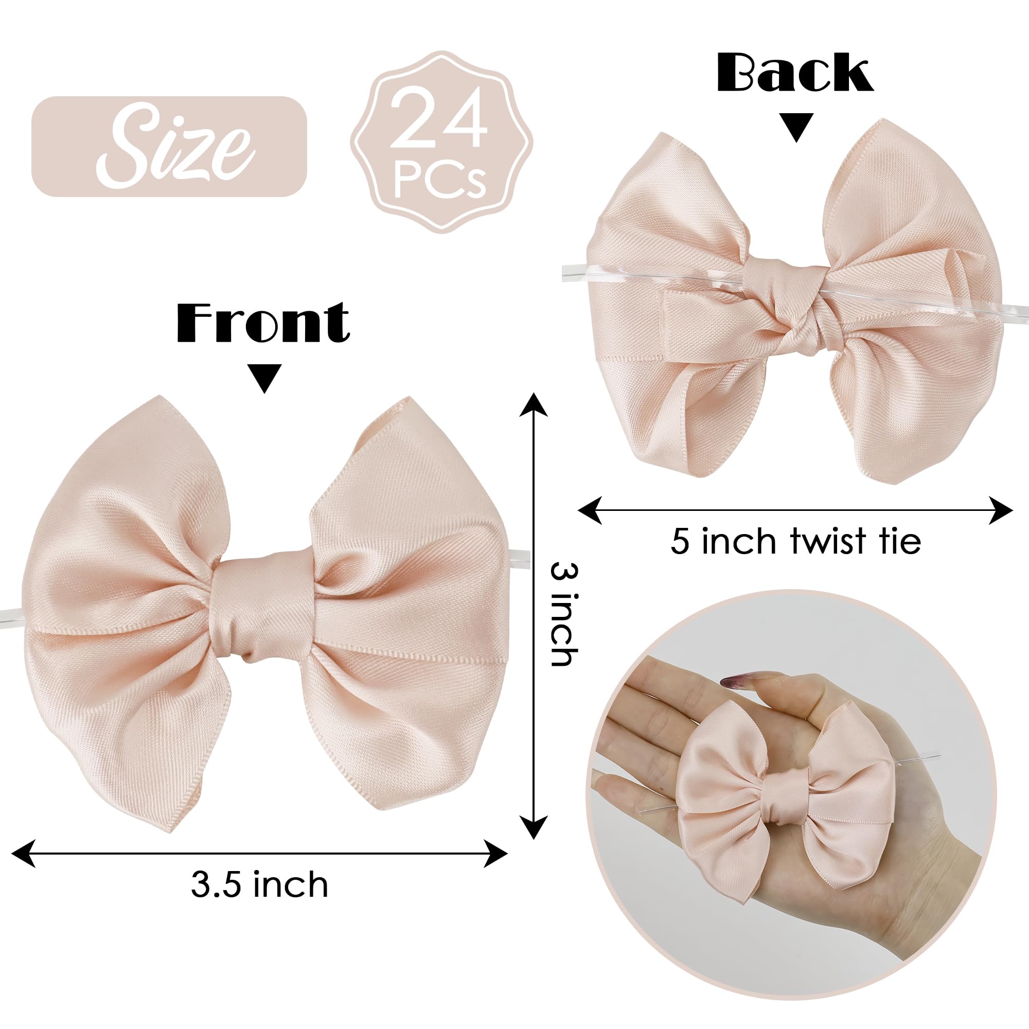 AIMUDI 24-Pack Rose Gold Satin Ribbon Twist Tie Bows - 3.5
