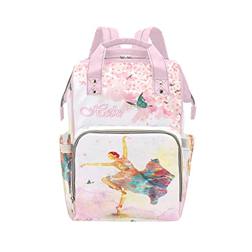 Personalized Watercolor Floral Dancer Diaper Backpack - Custom Name Mommy Nursing Baby Bag, Nappy Bag for Travel & Daycare - Perfect Gift for Moms & Girls (Ideal for Outings, Shopping & Baby Essentials)