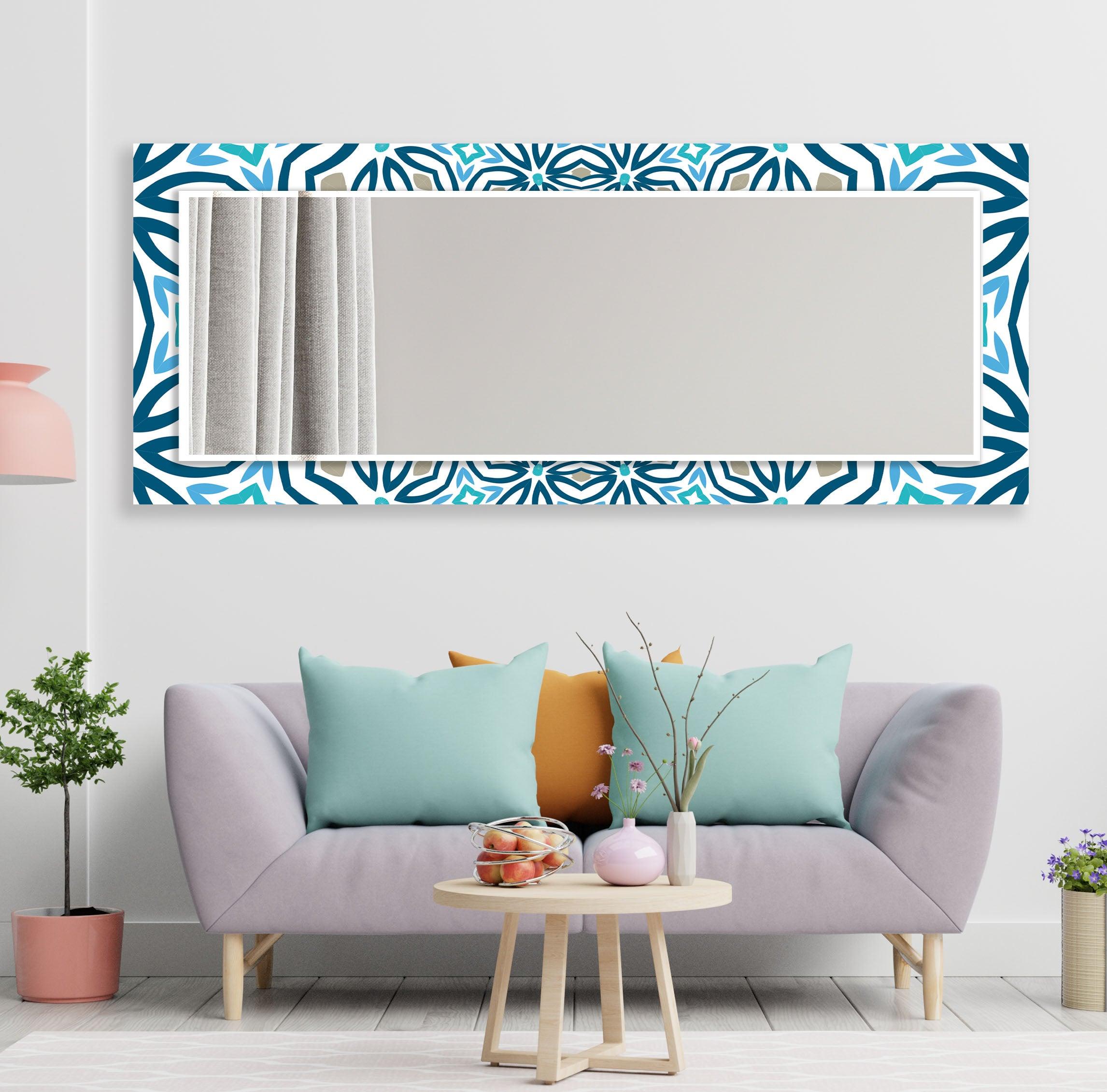 Blue Mosaic Lines Wall Mirror - Decorative Bathroom & Bedroom Accent Mirror for Home Decor | Shatterproof & Stylish Design