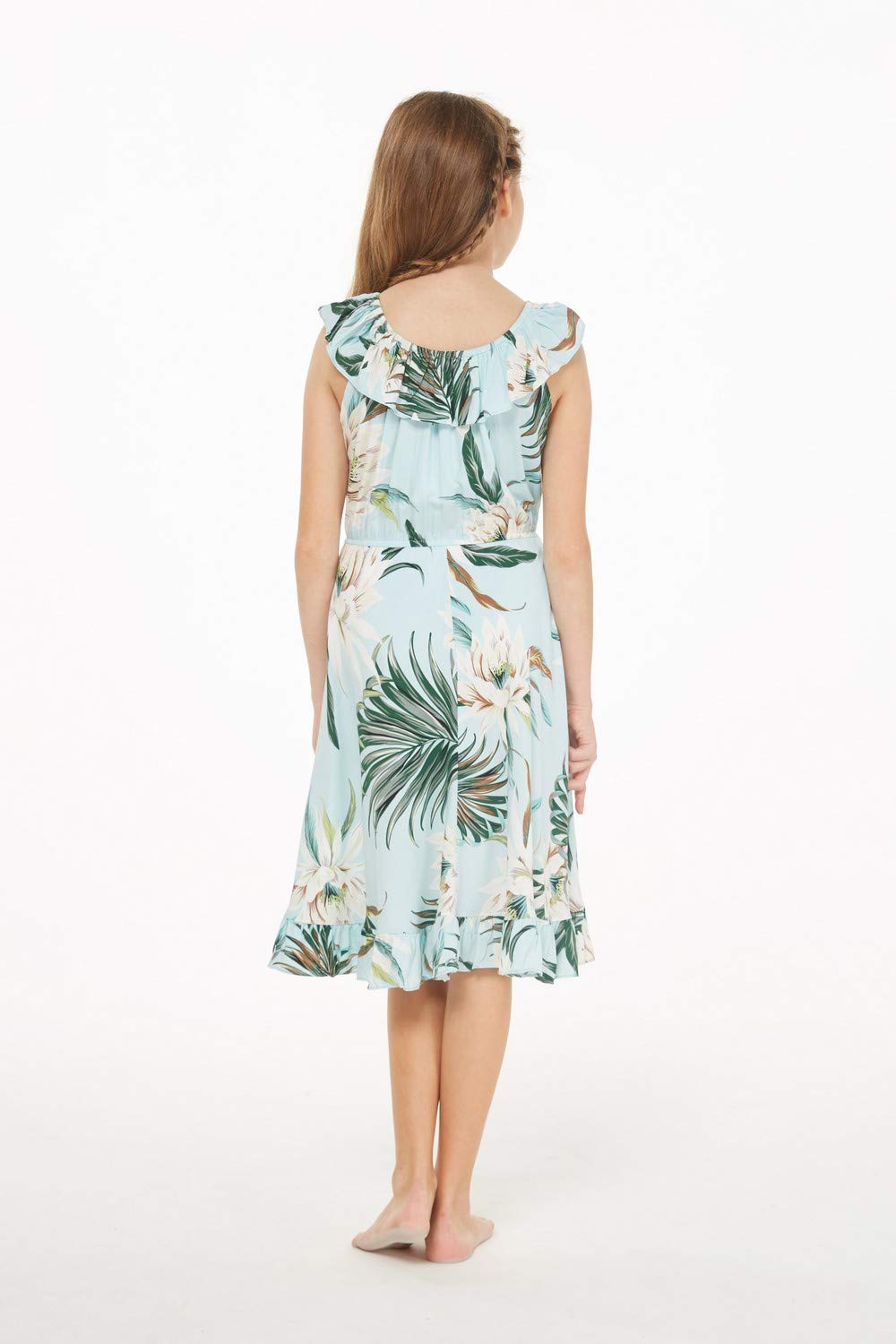 Hawaiian Luau Matching Mother Daughter Outfits - Floral Cap Sleeve Maxi Dress & Wrap Dress Set in Light Blue | Perfect for Beach Vacations, Family Photos & Summer Parties