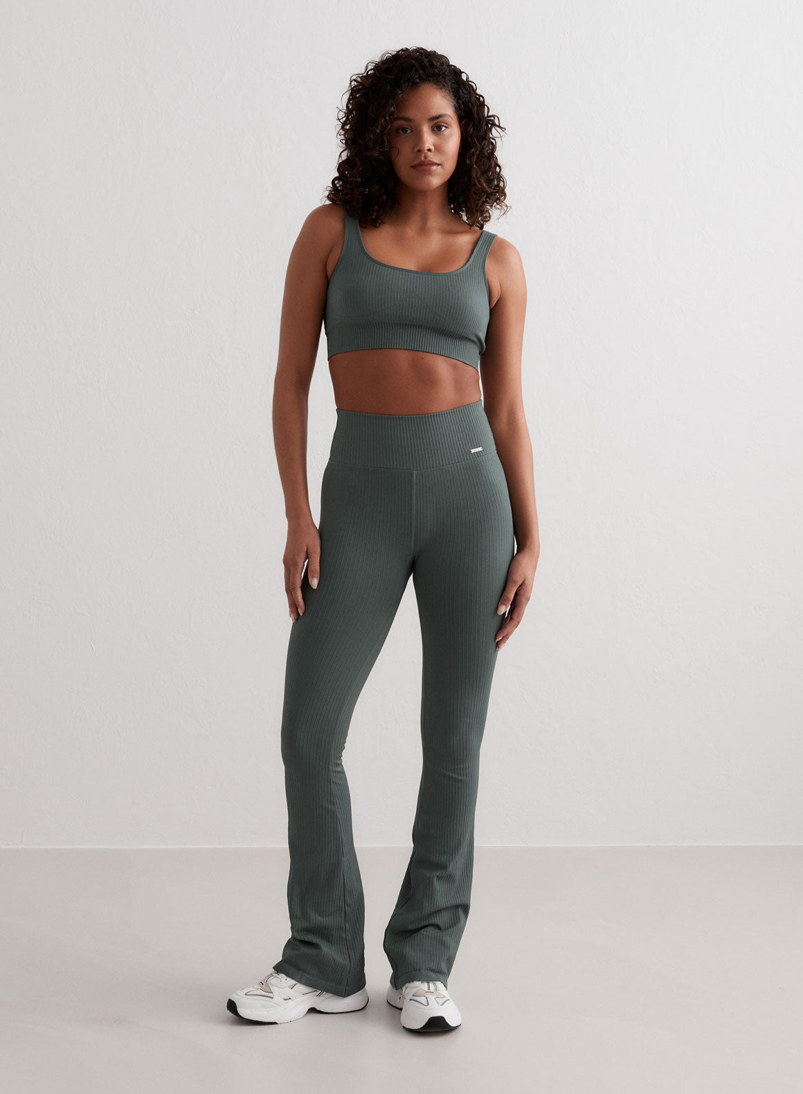 Sage Ribbed Seamless Flare Tights for Women - High Waisted Yoga Pants, Workout Leggings & Casual Wear | Perfect for Yoga, Gym, Running & Everyday Comfort