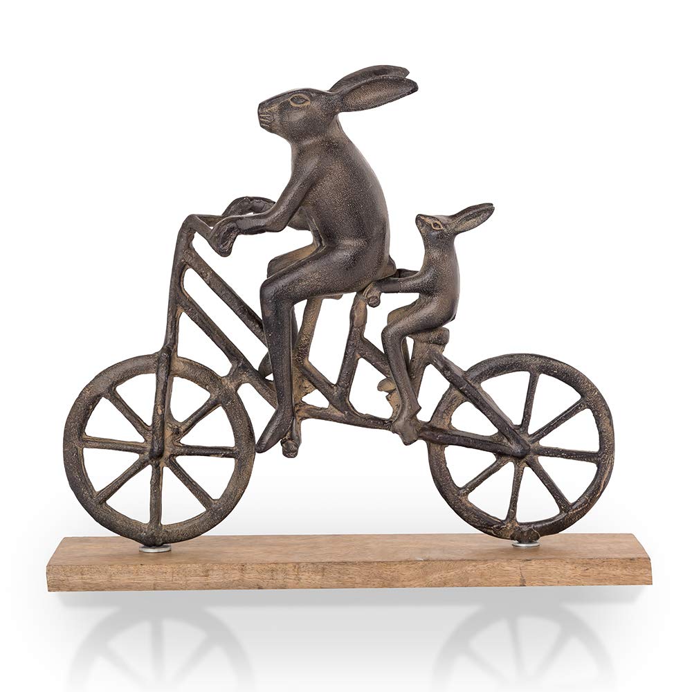 Adorable SPI Rabbit and Baby Bunny on Bicycle Figurine - Cute Desktop Decor for Office, Home & Gift - Perfect for Easter, Nursery Decor & Spring Display