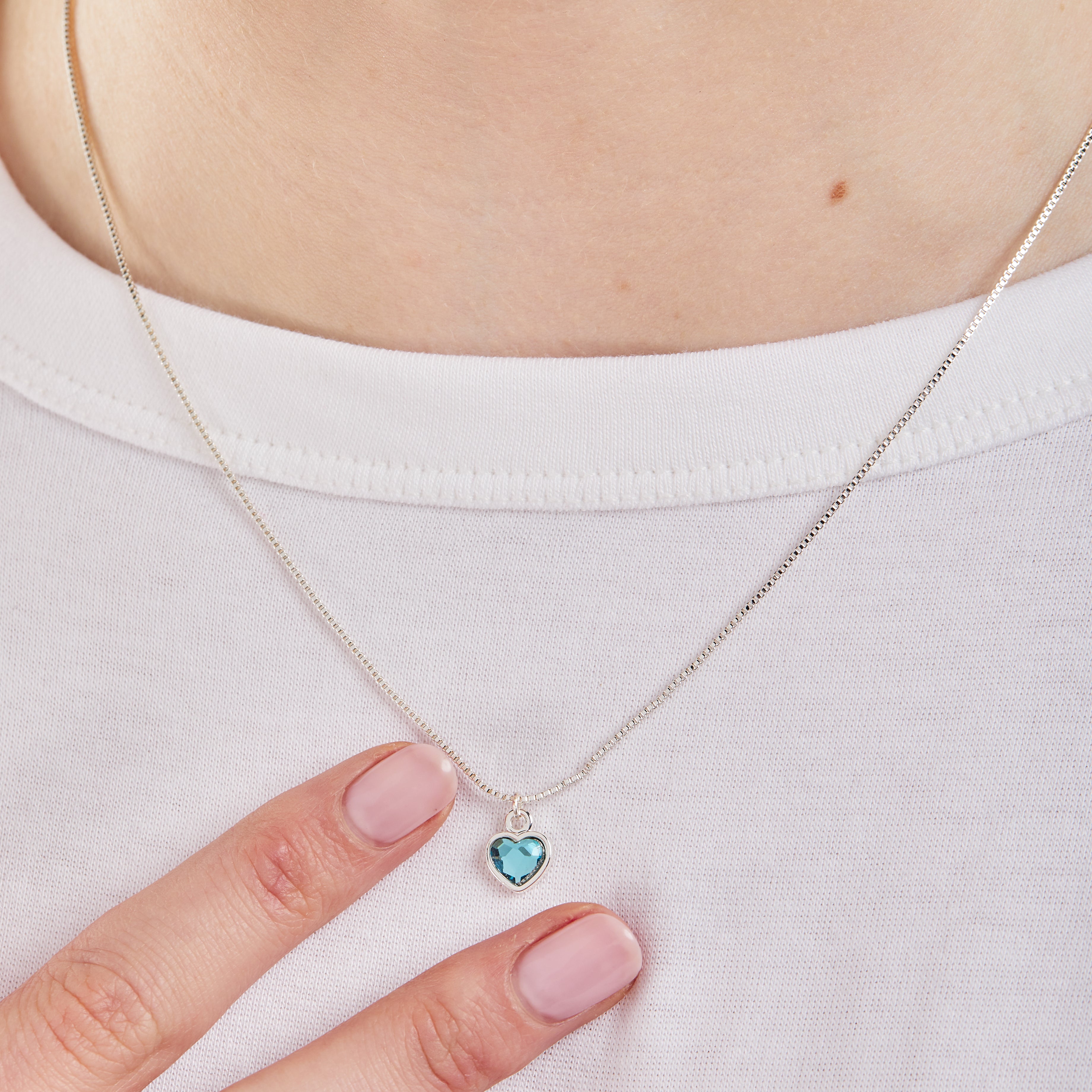 Aquamarine Heart Necklace - March Birthstone Jewelry for Women, Sterling Silver Pendant with 18
