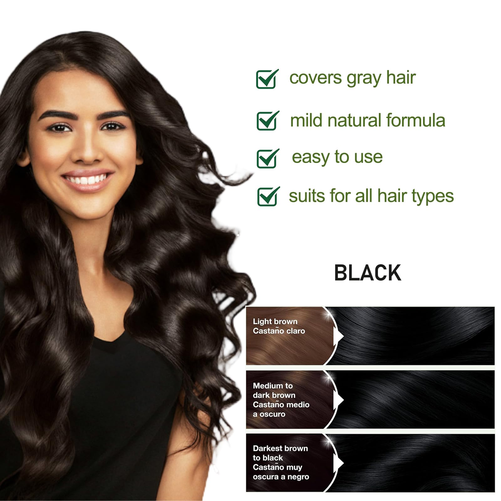 Fvquhvo 3-in-1 Black Hair Dye Shampoo for Gray Coverage | Instant Hair Color in Minutes | Long-Lasting Black Shampoo with Tea Tree & Rosemary | Perfect for At-Home Hair Coloring & Quick Touch-Ups