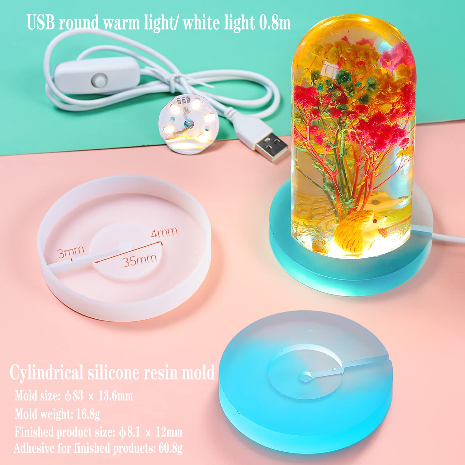 DIY Resin Silicone Molds for Cylinder Lights - USB Powered Stand for Table Lamps, Candles & Home Decor | Perfect for Crafting, Gifts & Desktop Ornaments