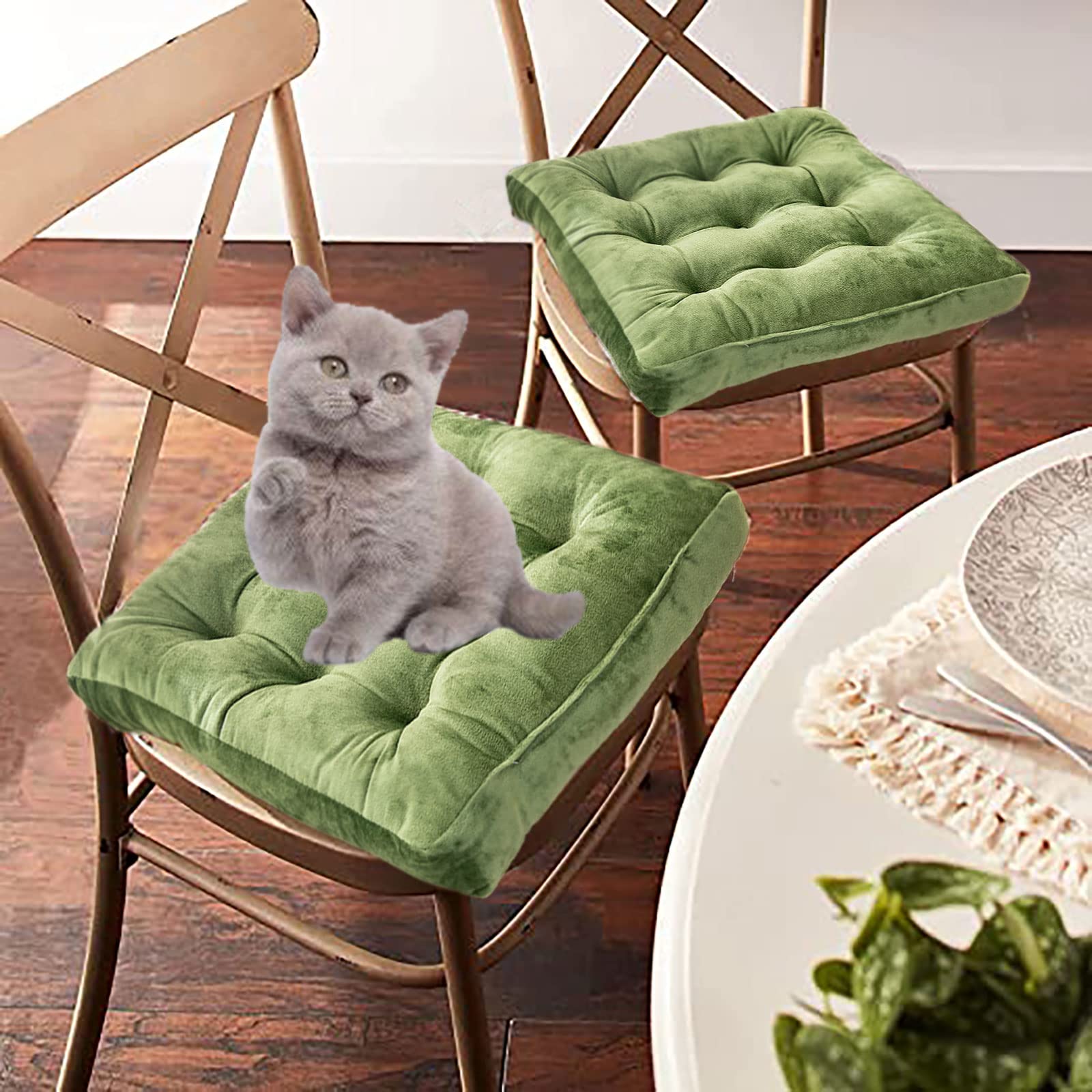 20x20 Inch Chair Pads Seat Cushions - Set of 4 Green Cushions for Dining Chairs, Office Chairs, Sofa & Patio Furniture - Non-Slip Backing for Hardwood & Carpeted Floors - Perfect for Home, Office & Outdoor Use