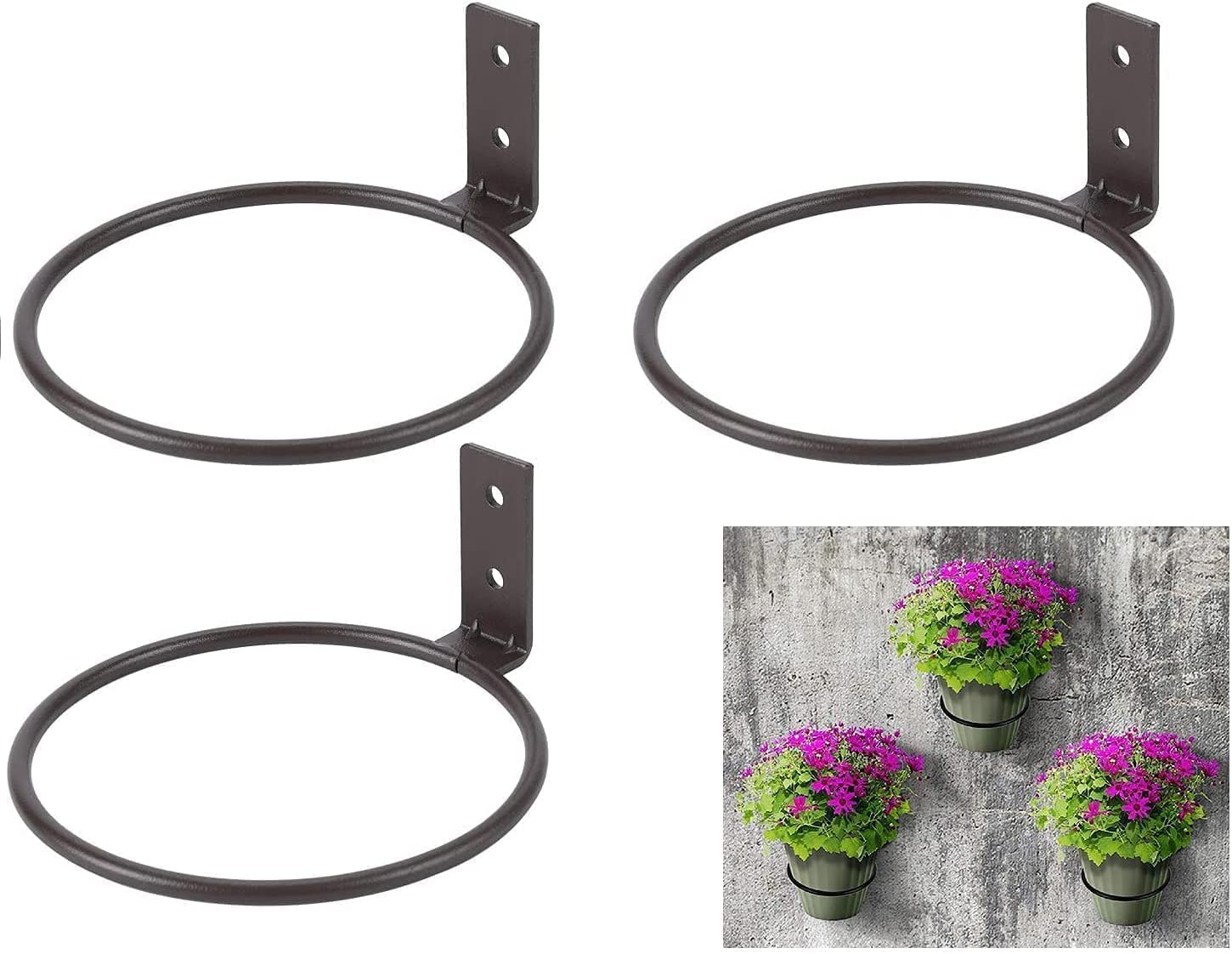 3PCS Metal Flower Pot Rack Wall Mounted Bracket - 5 Inch Iron Ring Plant Hooks for Indoor Outdoor Wall Decor, Garden, Balcony & Patio Organization