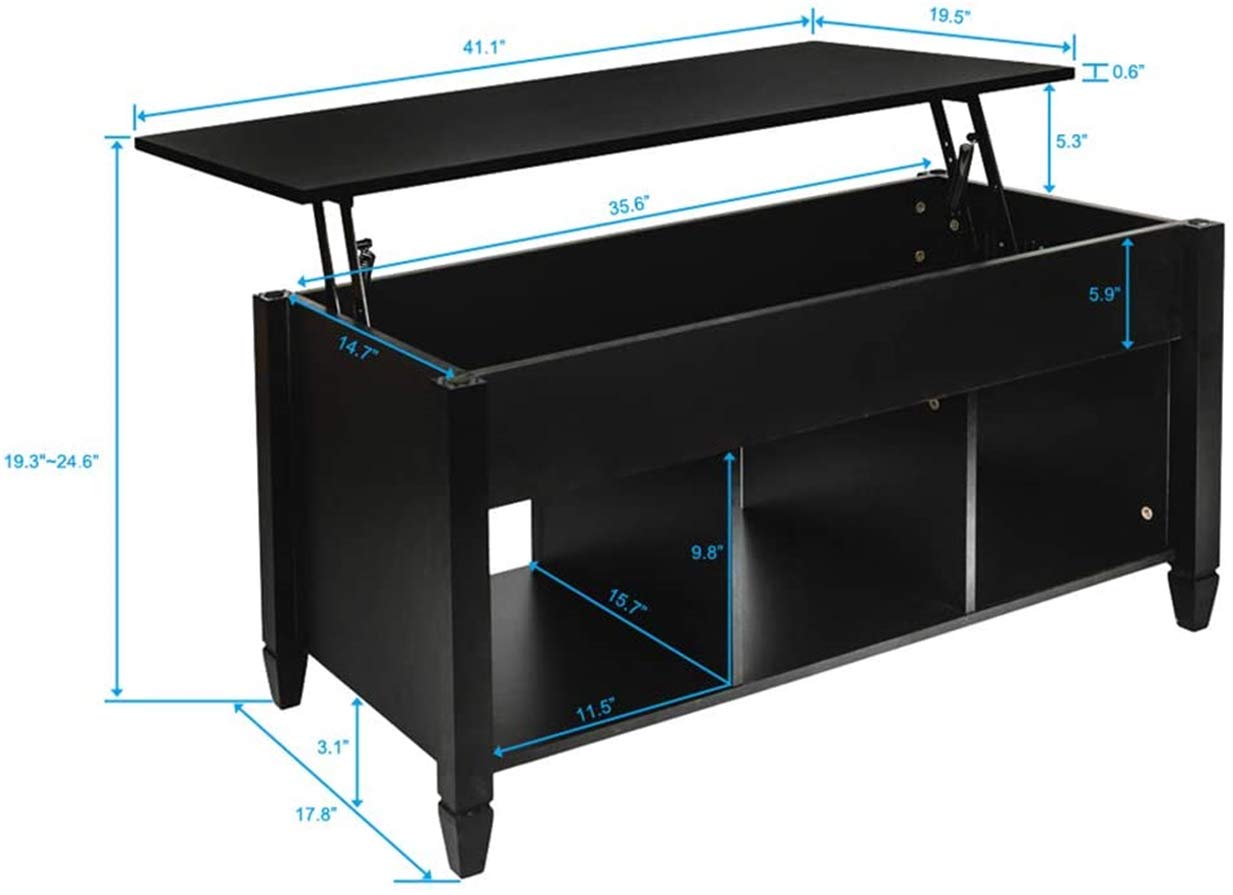 Upgraded Lift Top Coffee Table with Hidden Storage & Shelf - Modern Thickened Wood Design for Living Room, Office - Black Cocktail Table | Perfect for Small Spaces, Home Decor & Entertainment Areas