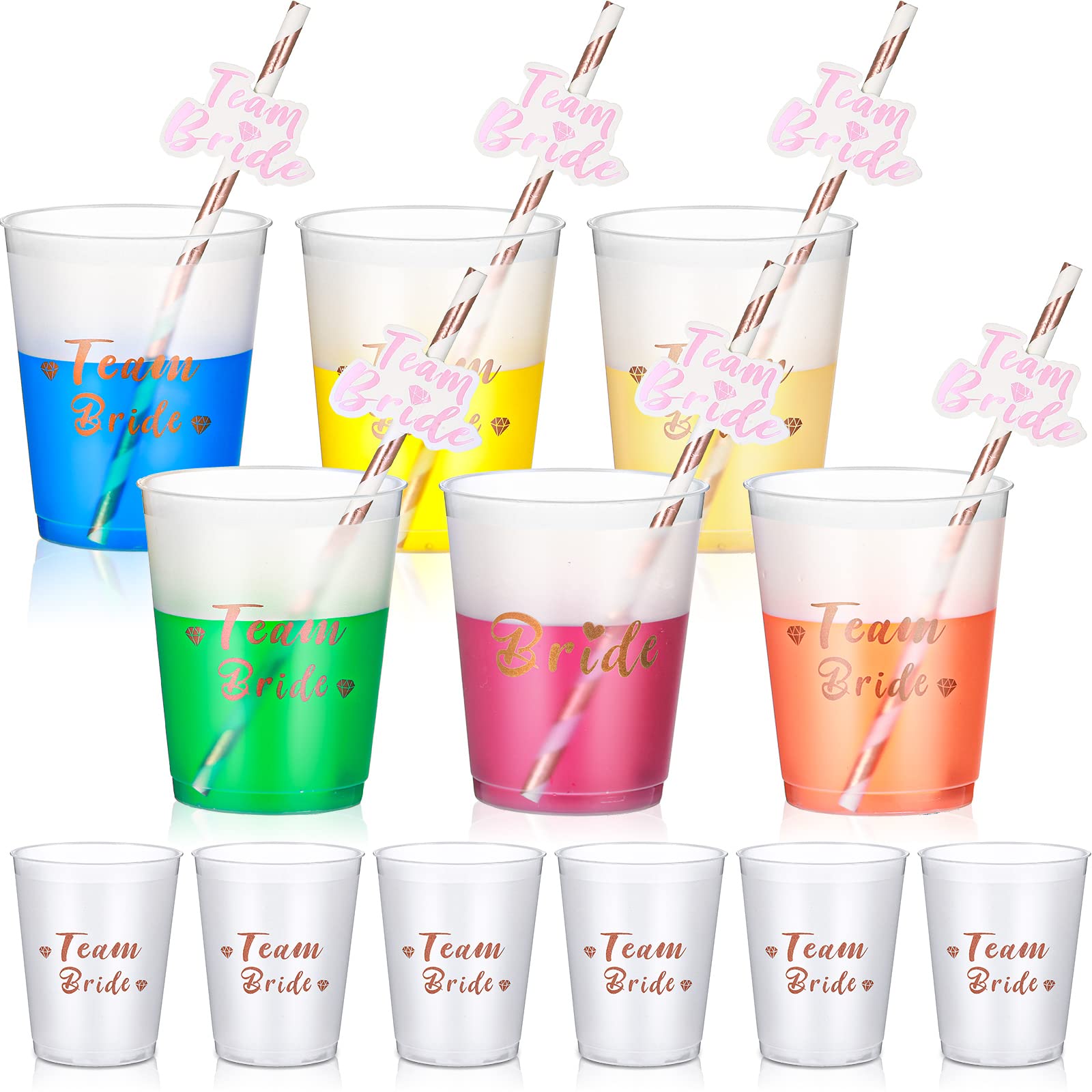 Bachelorette Party Cups - 12oz White Bridal Shower Cups with Gold Foil & Team Bride Straws - Wedding Favors for Bride Squad, Bachelorette Party Decorations & Celebrations