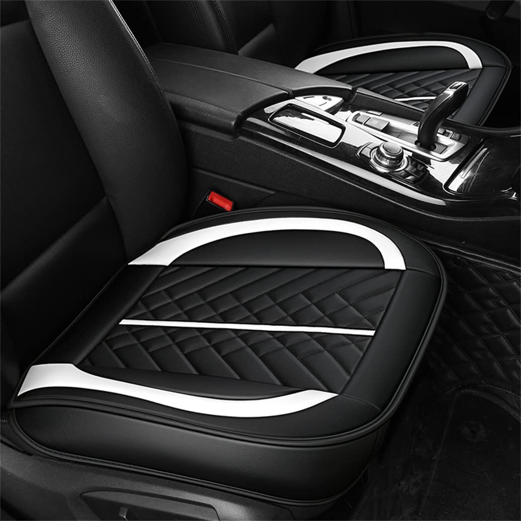 Premium Eco-Friendly Leather Car Seat Cover - Anti-Slip, Wrap-Around Design Fits 98% Vehicles (Black & White) | Front Seat Cushion Protector for Luxury Comfort & Style | Perfect for Daily Commute, Road Trips & Car Interior Protection