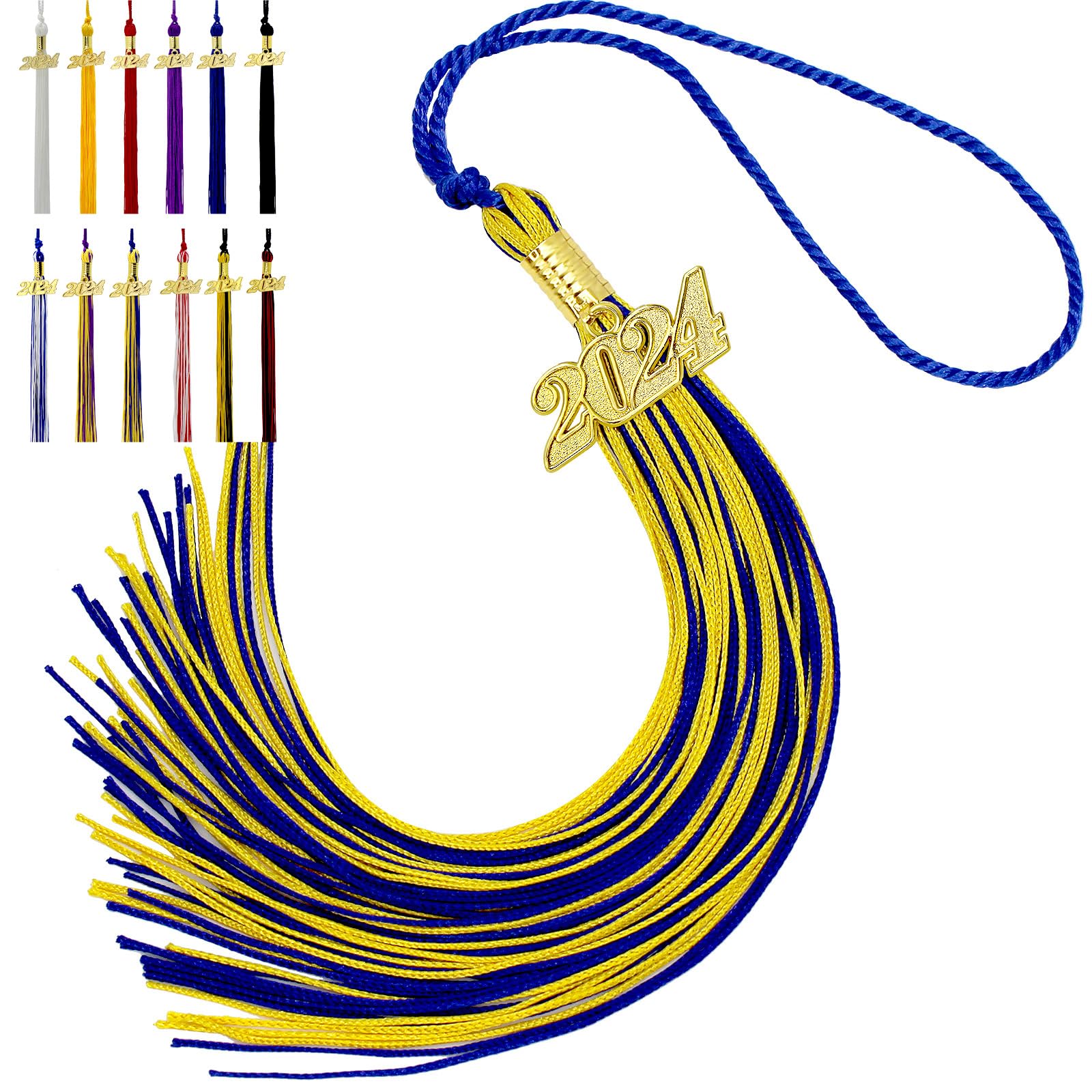 2024 Graduation Cap Tassel Set - Blue & Gold Commencement Tassels with 2024 Year Charm - Perfect for High School & College Graduation Ceremonies, Parties & Photo Props