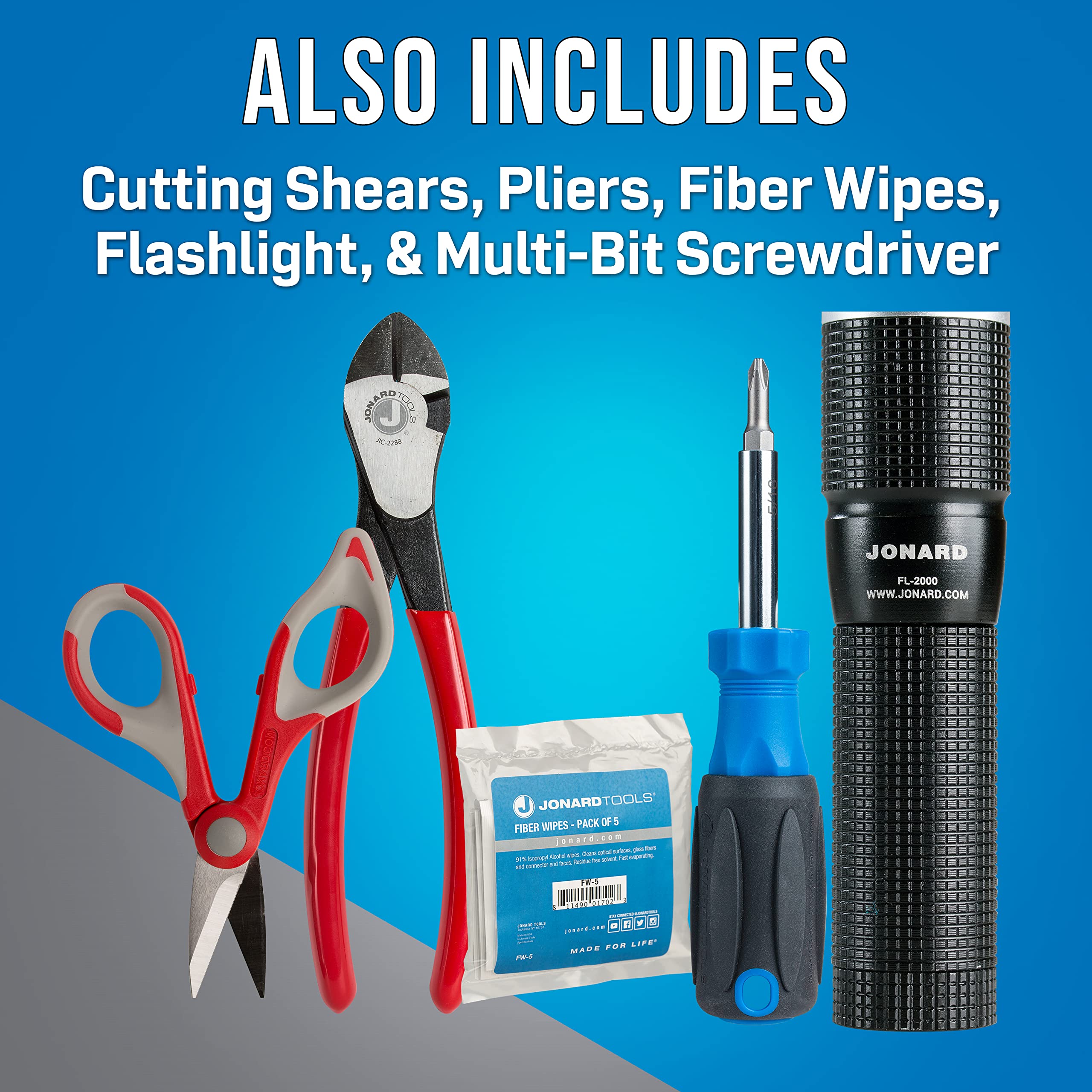Jonard TK-120 Fiber Optic Kit - 12pc Cable Tools Set for Stripping & Cutting | Network Installation & Repair