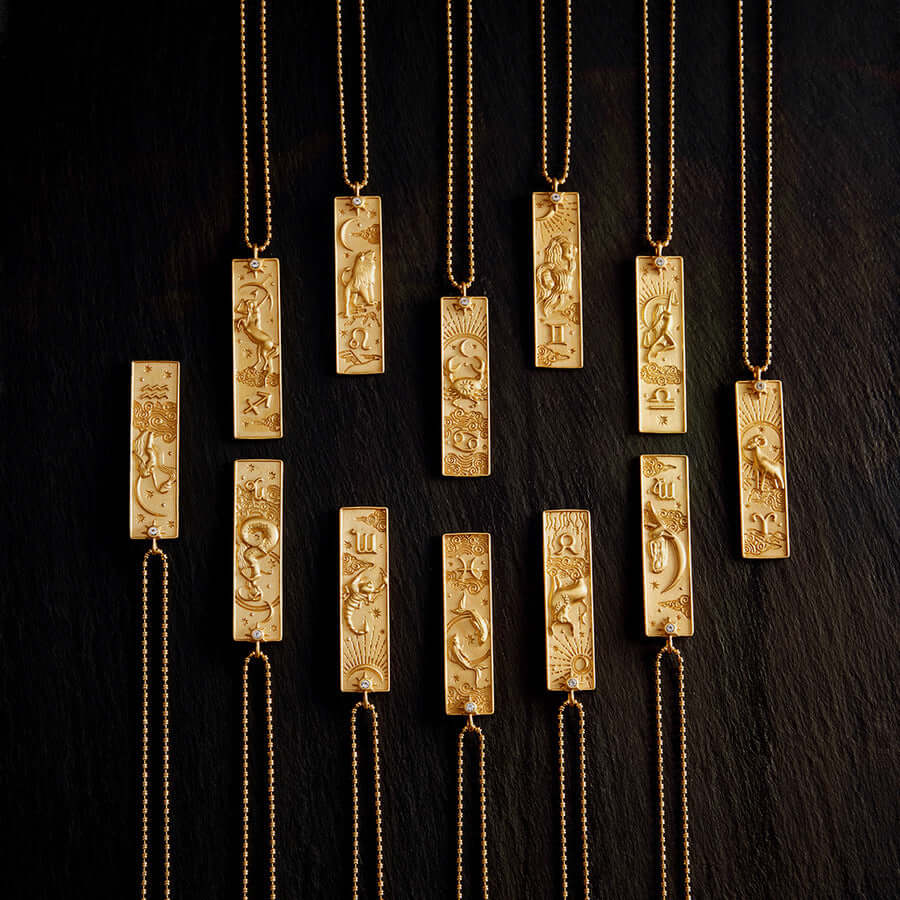 Zodiac Sign Pendant Necklace for Women - 14K Gold Plated Rectangular Charm Necklace | Perfect for Birthday Gifts, Anniversary & Daily Wear | JN3474