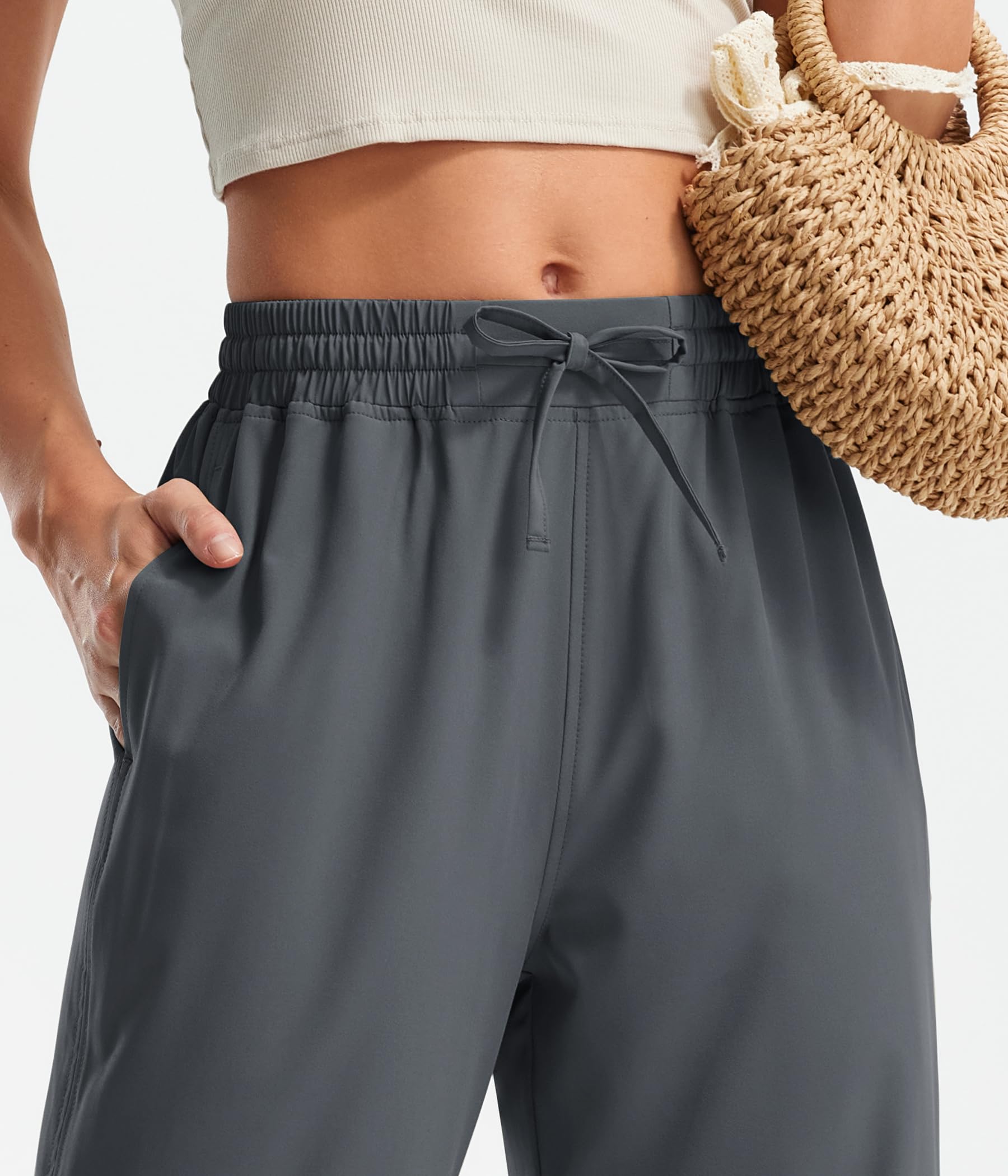 Libin Women's Lightweight Wide Leg Pants - High Waisted Casual Work Pants with Pockets, Lounge Flowy Trousers in 27