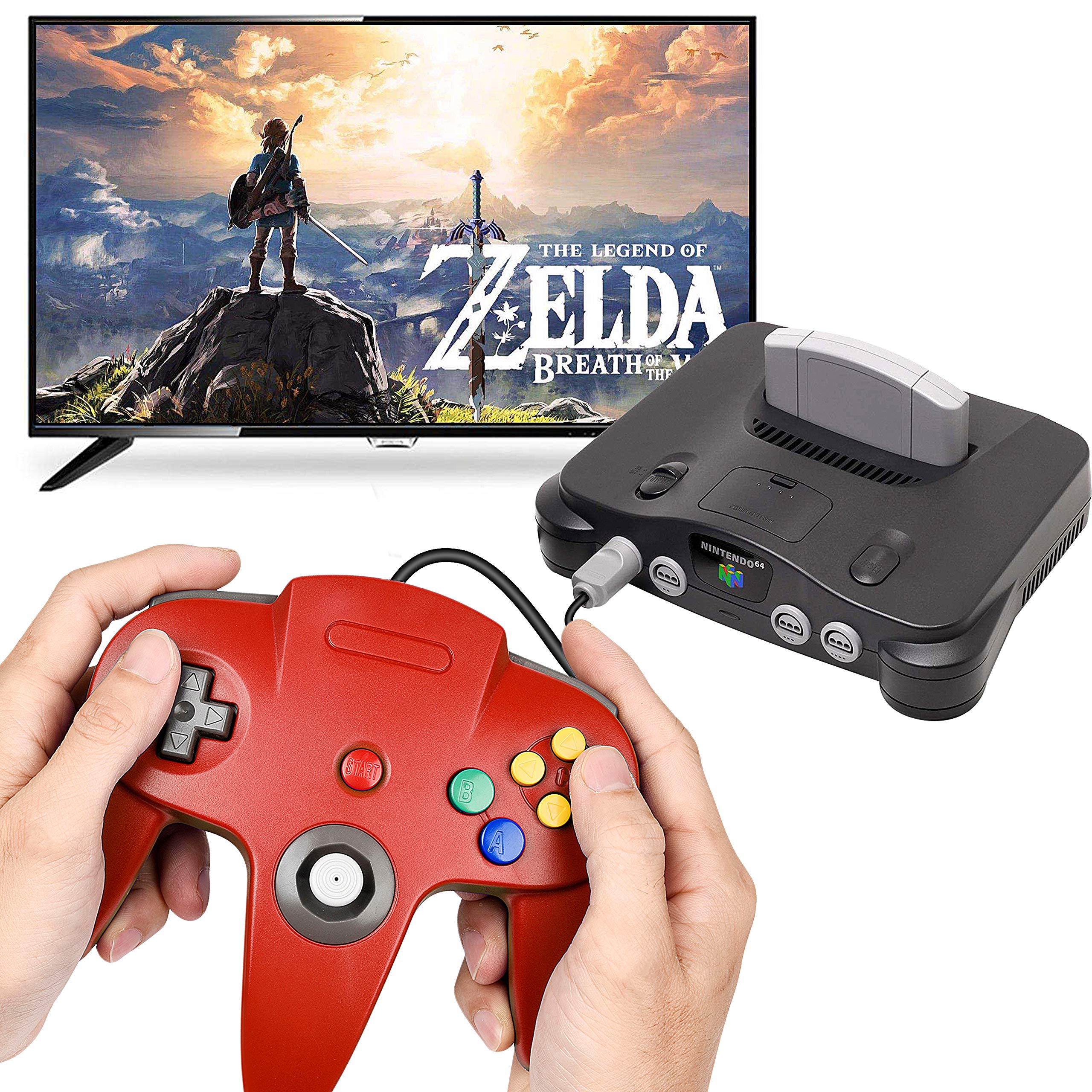 4 Pack Classic N64 Controller - Plug & Play Gamepad Joystick for Nintendo 64 (Non-PC USB Version) - Black/Clear Green/Clear Blue/Clear Orange - Perfect for Retro Gaming & Multiplayer Sessions