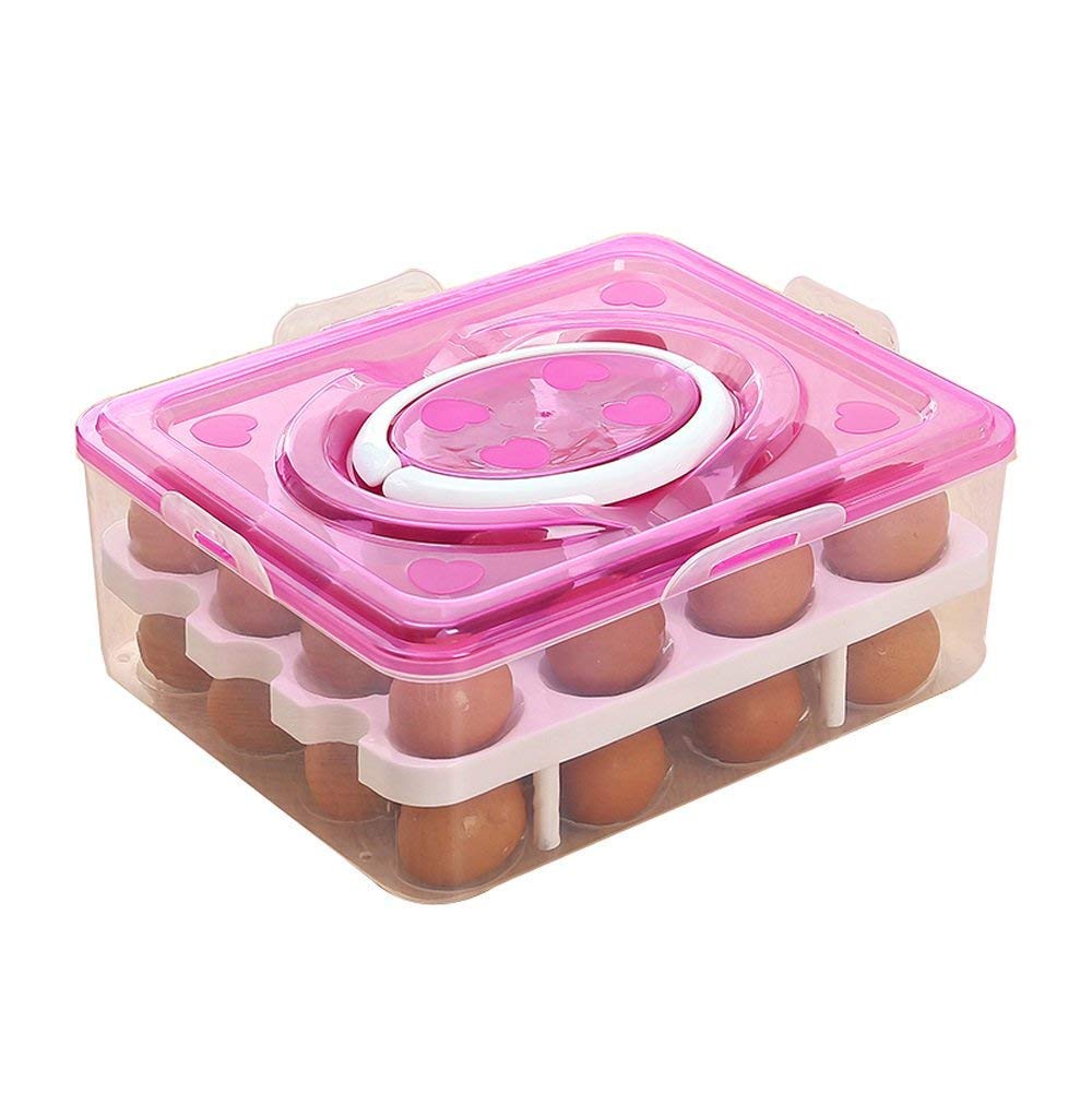 Made in India Double Layer 32 Egg Plastic Carrier - Refrigerator & Kitchen Food Storage Box/Basket, Multicolour for Home & Office Use