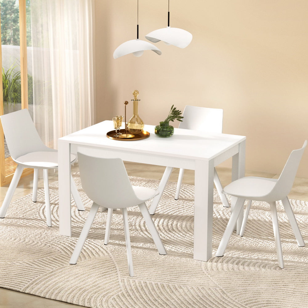 Artiss 5-Piece White Dining Table Set with 4 Chairs - Modern Rectangular Kitchen Table for Small Spaces, Breakfast Nook, Apartment Dining Room