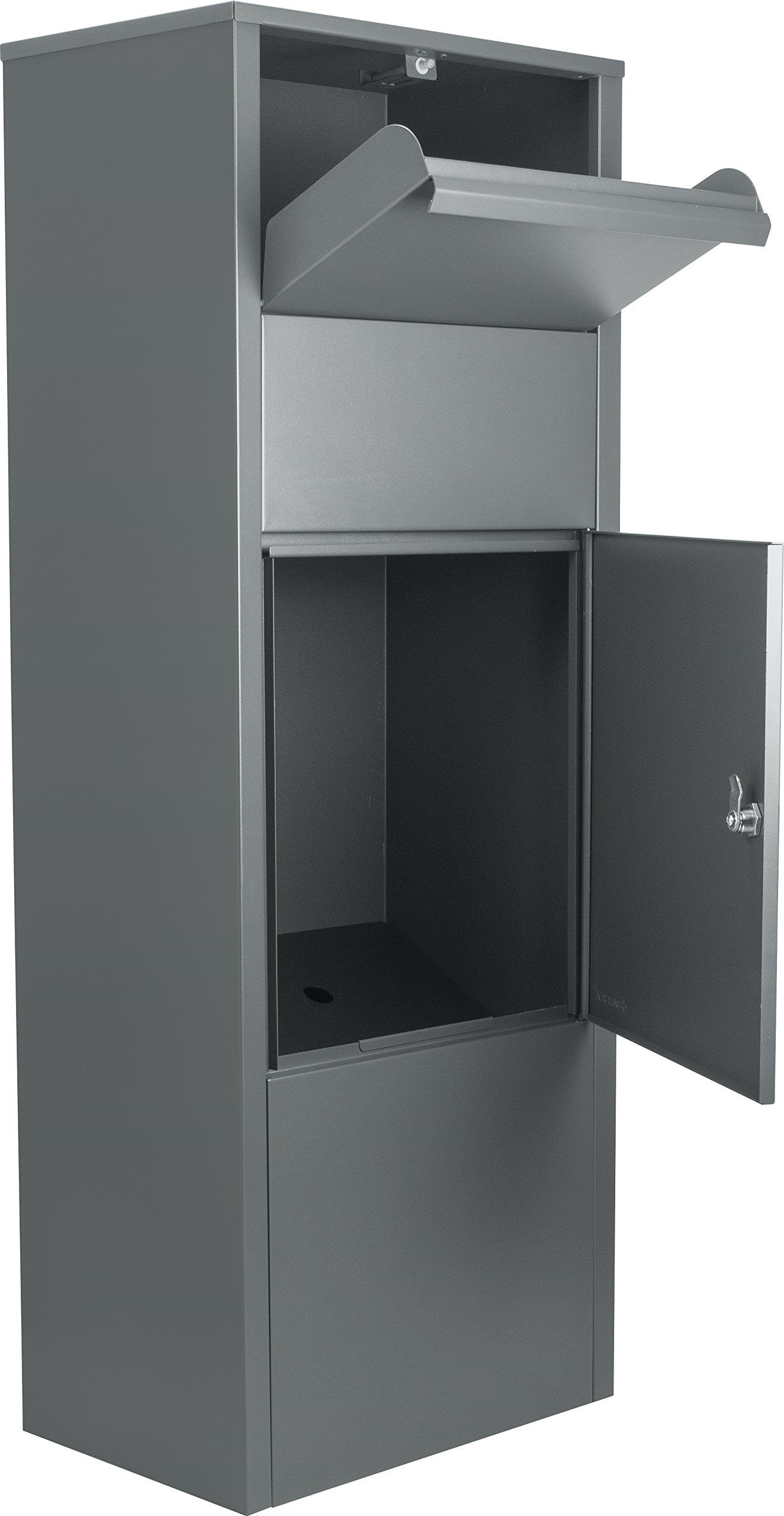Large Steel Freestanding Floor Parcel Lockable Drop Slot Mailbox in Grey - Secure Package Delivery Solution for Homes, Offices & Apartments