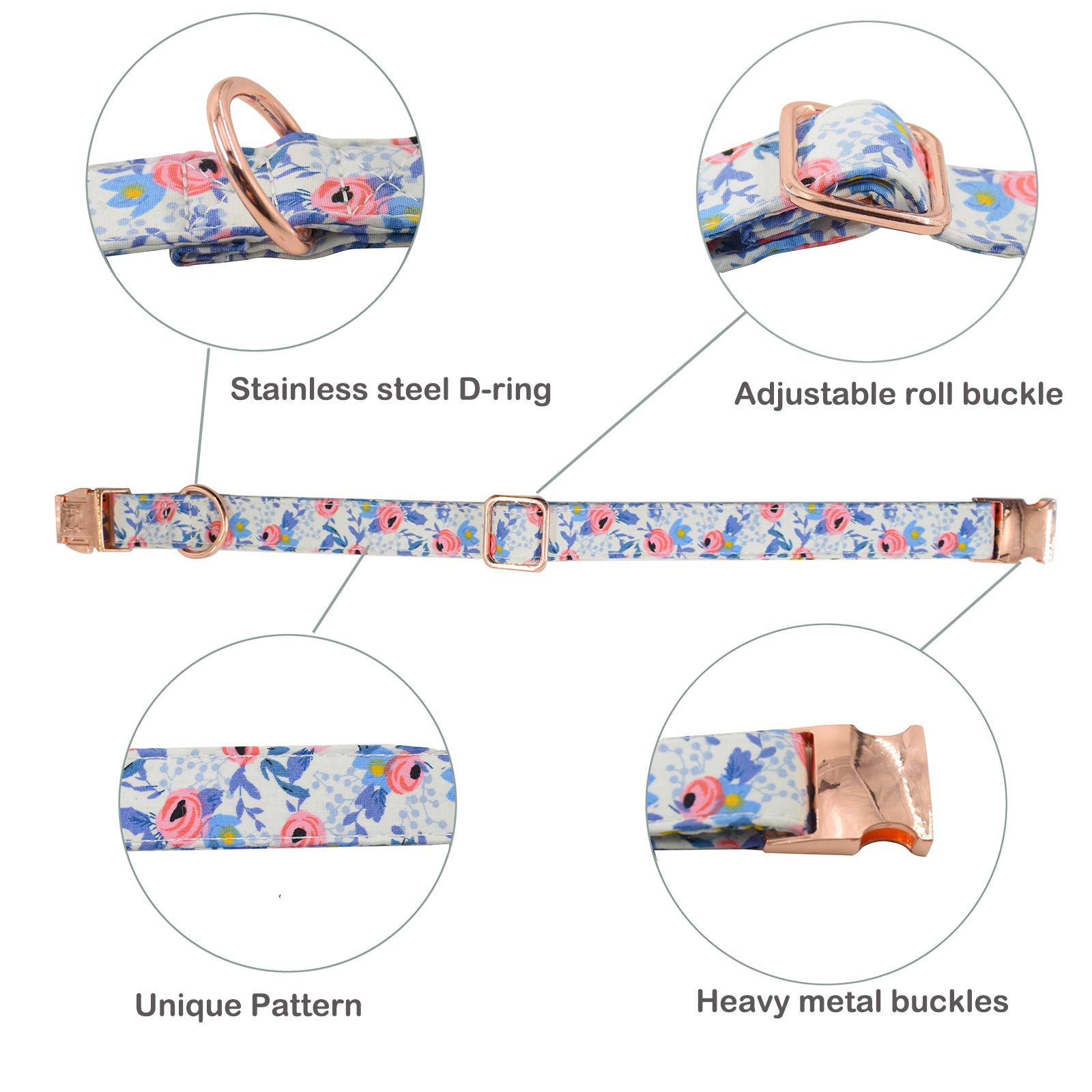 Durable Adjustable Metal Buckle Dog Collar for Small Medium Large Dogs - Soft Comfortable Pet Collar with Floral Design (Sizes 10-14in) - Perfect for Daily Walks, Training & Outdoor Adventures