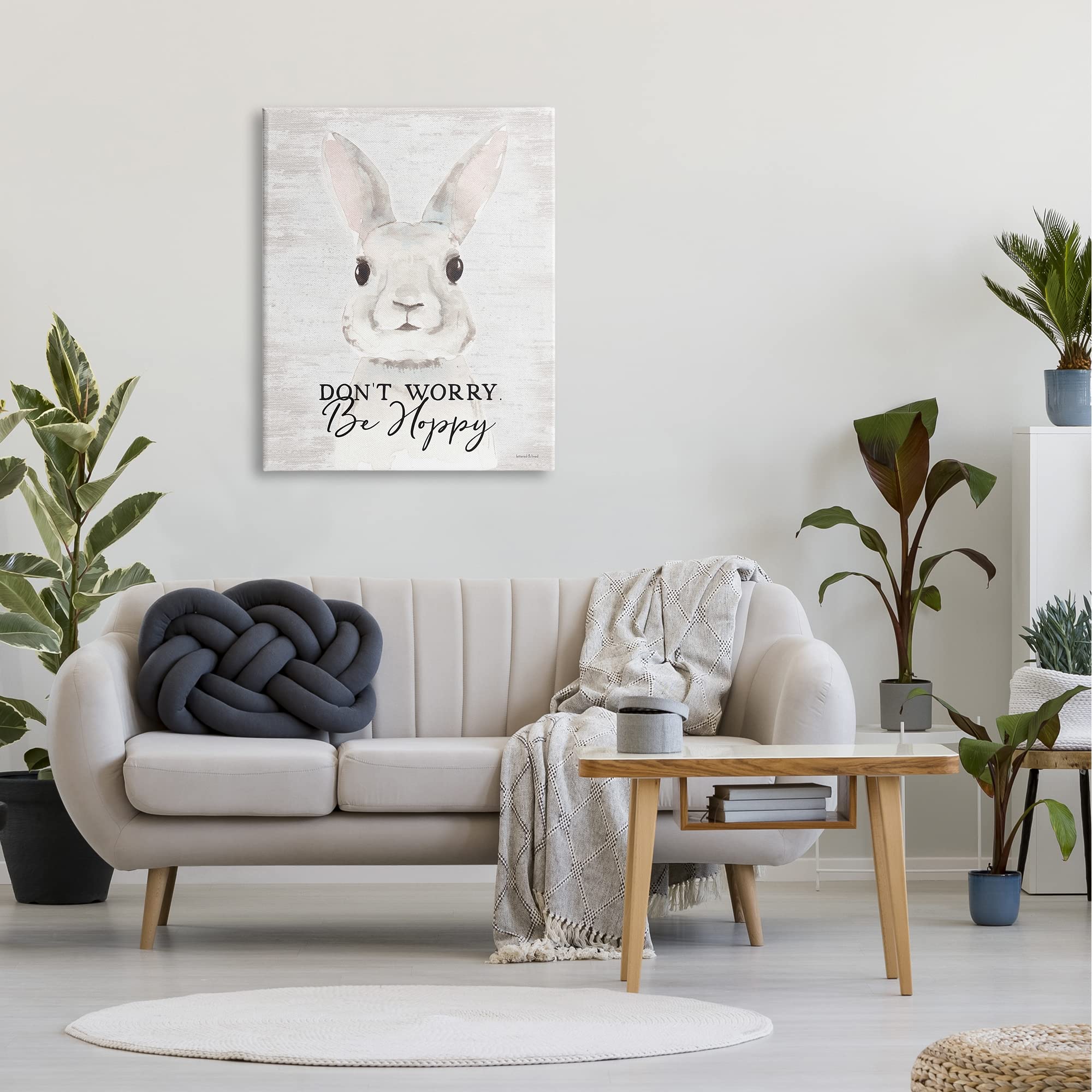 Stupell Industries 'Don't Worry Be Hoppy' Easter Bunny Rabbit Pun Wall Art - Funny Spring Decor for Living Room, Nursery & Office - Designed by Lettered and Lined