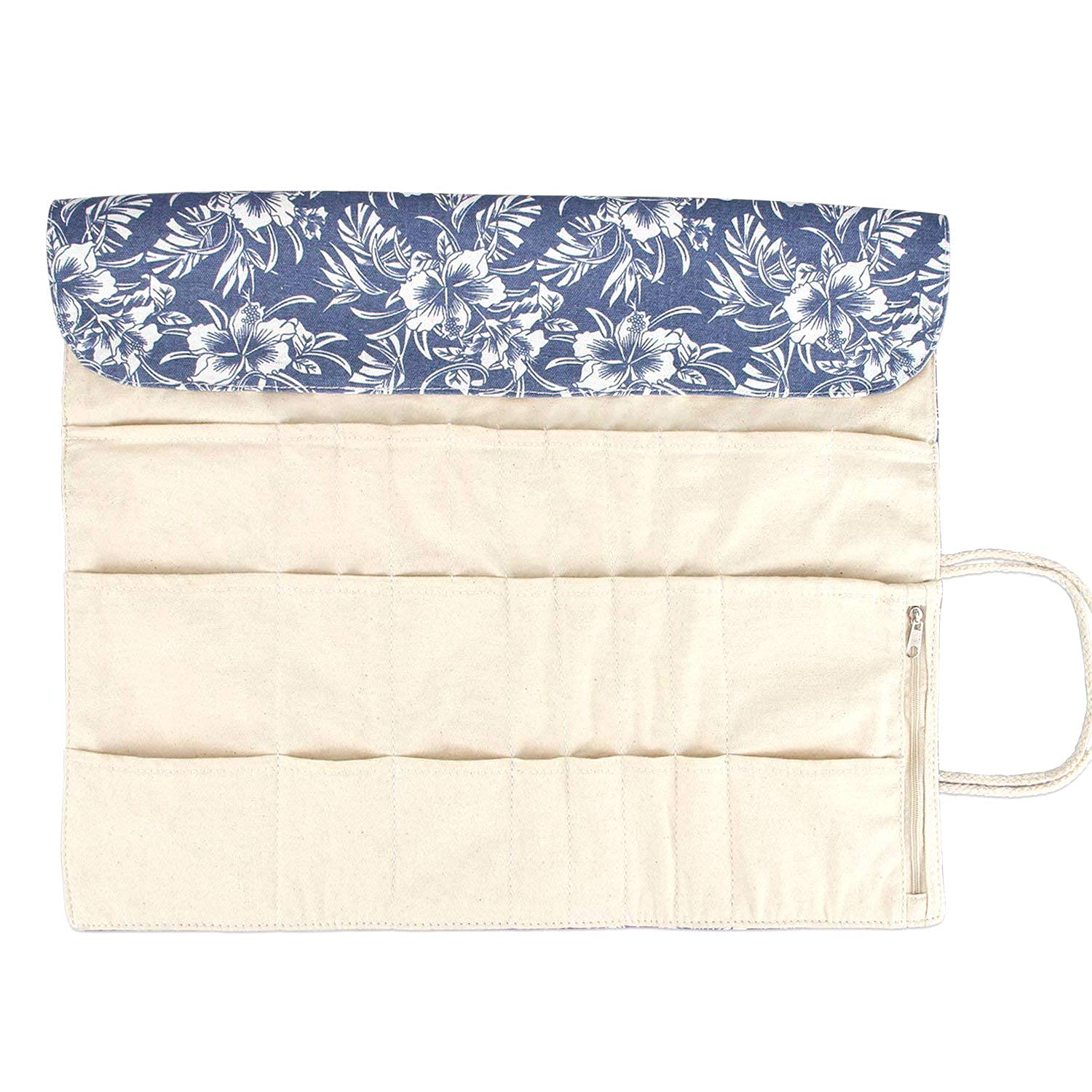 Teamoy Knitting Needles Holder Case (14 Inch) - Rolling Organizer for Straight & Circular Knitting Needles, Crochet Hooks & Craft Accessories - Blue Floral Design - Perfect for Travel & Home Knitting Projects