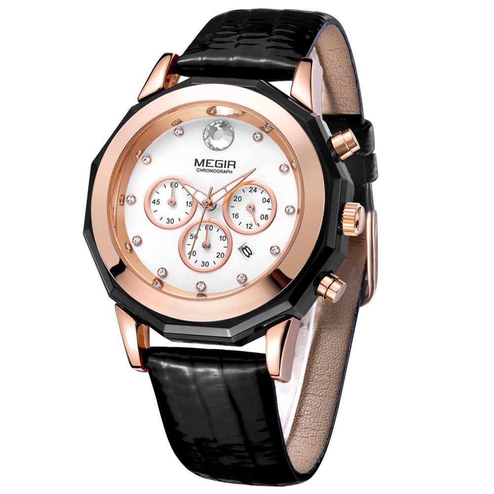 Women's Luxury Leather Strap Chronograph Watch - Waterproof & Fashionable for Daily Wear