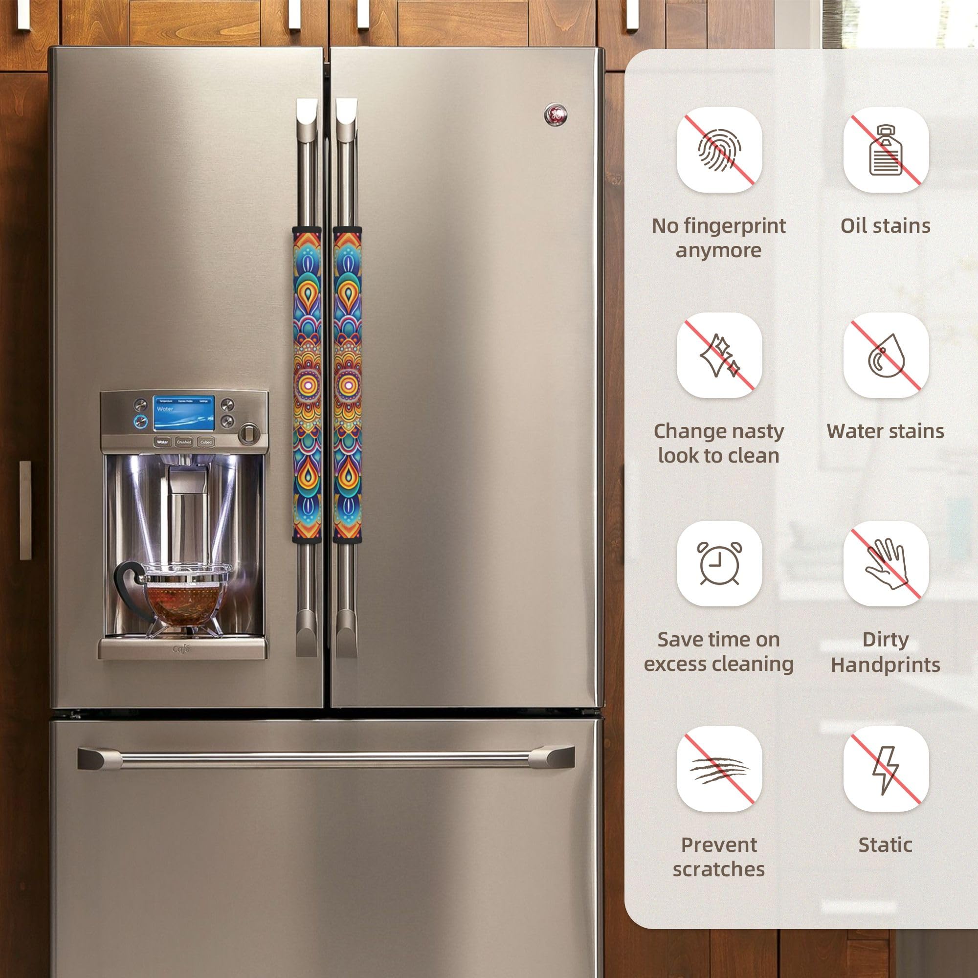 Boho Refrigerator Handle Covers Set of 2 - Stylish Fridge, Freezer, Oven & Dishwasher Handle Protectors for Kitchen Decor & Home Organization - Perfect for Modern Homes & Rental Properties