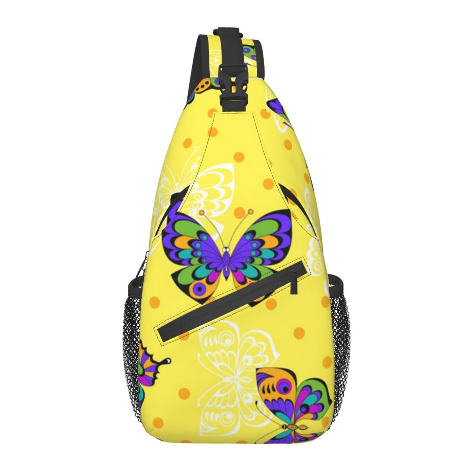 Yellow Butterfly Sling Bag - Adjustable Crossbody Shoulder Backpack for Men & Women | Lightweight Chest Bag for Travel, Hiking, Gym, Biking & Camping | Perfect for Outdoor Adventures & Casual Daily Use