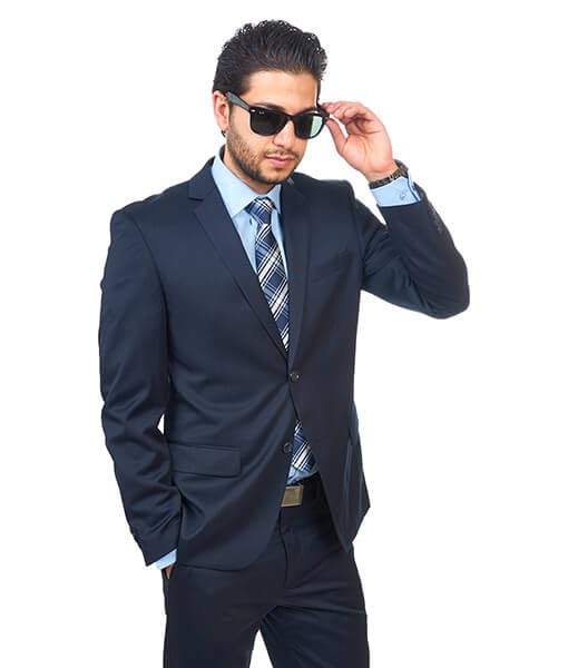 AZAR MAN Slim Fit Men's Suit 2-Button Navy Blue Notch Lapel Flat Front Pants | Business Formal Attire, Office Wear, Wedding & Special Occasions
