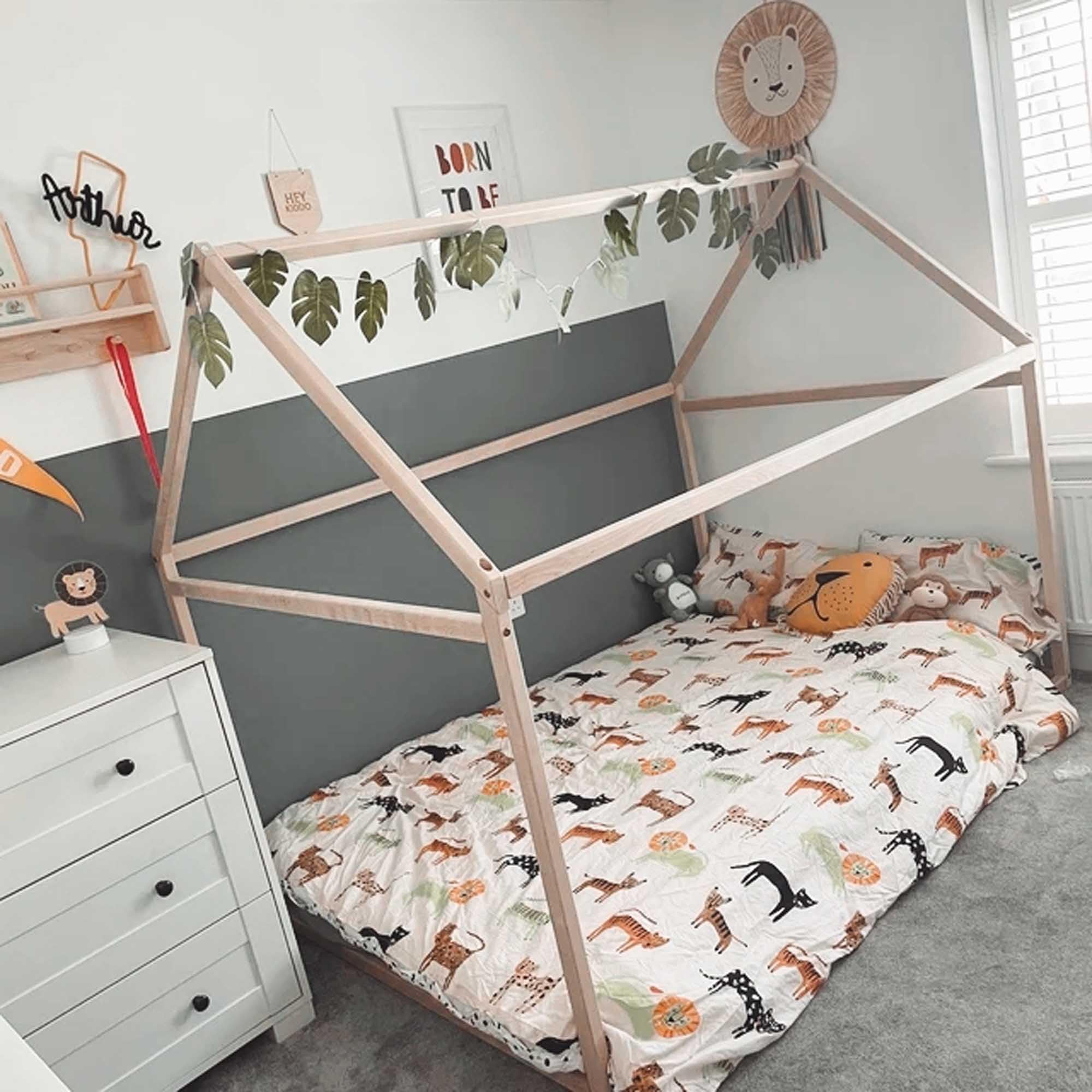 Montessori Toddler Bed Frame - Full Size House Bed for Kids - Play & Sleep