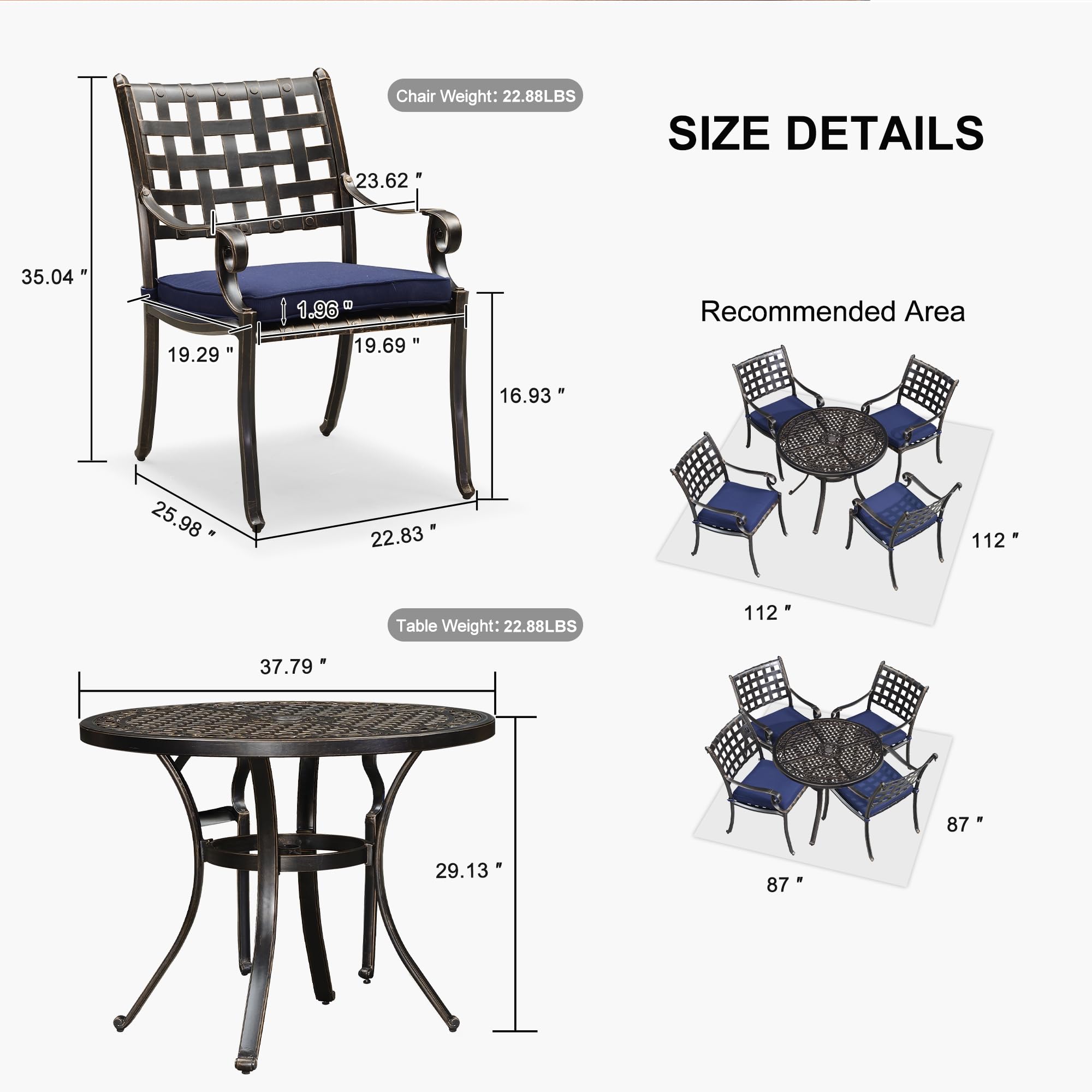 Purple Leaf 5-Piece Outdoor Dining Set - Cast Aluminum Patio Furniture with 4 Armchairs & 37