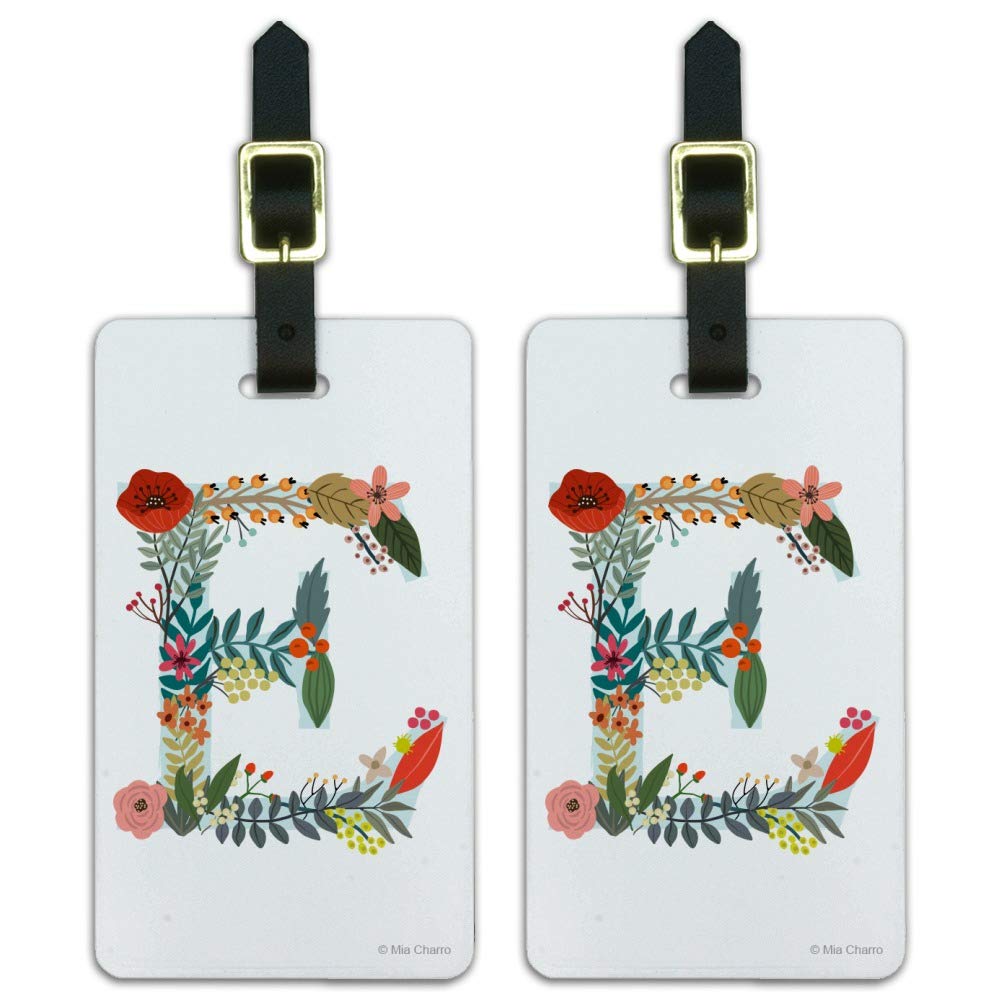 Floral Monogram Letter E Luggage Tags - Personalized Initial ID Tags for Carry-On Bags (Set of 2) - Perfect for Travel, Suitcase Identification & Gift Giving