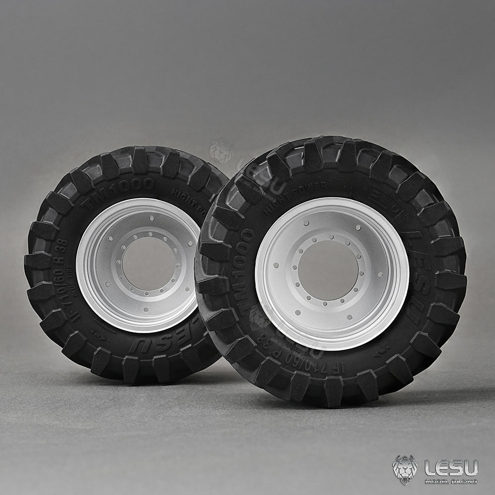 1 Pair Front/Rear Wheel Rubber Tire with Metal Hub for LESU 1/14 RC Hydraulic Tractor AOUE 1050 - Agricultural Vehicle DIY Replacement Parts for RC Model Cars & Farm Toy Collection